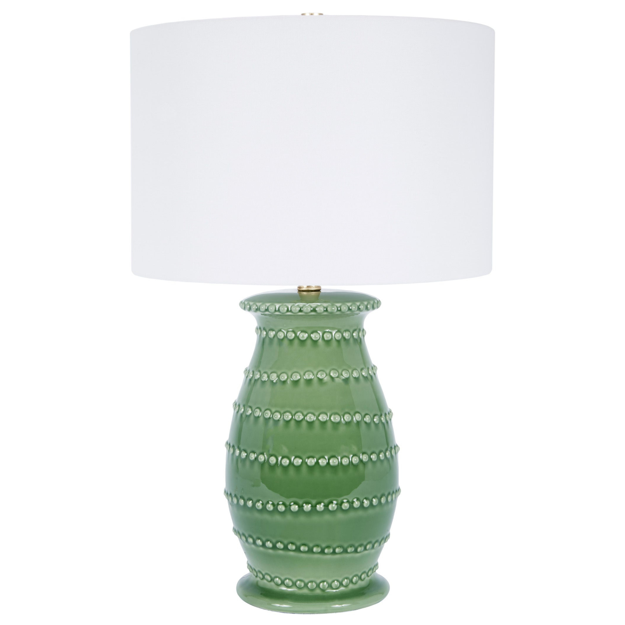 Elegant Green Ceramic Table Lamp with White Linen Shade - Perfect for Bedroom, Living Room & Office Decor