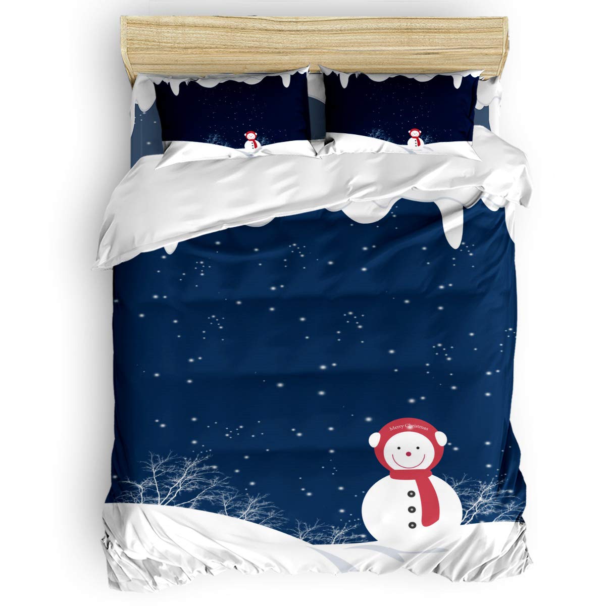 Ocean Party Bedding Set - Twin Size Duvet Cover with Matching Pillow Shams & Flat Sheet, Navy Blue Galaxy White Snowman Christmas Theme - Modern Bedroom Decor for Holidays & Cozy Winter Nights