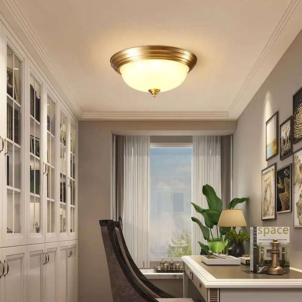 Vintage Gold Flush Mount Ceiling Light - Retro Bowl Shaped Fixture for Living Room, Bedroom & Dining Room Lighting