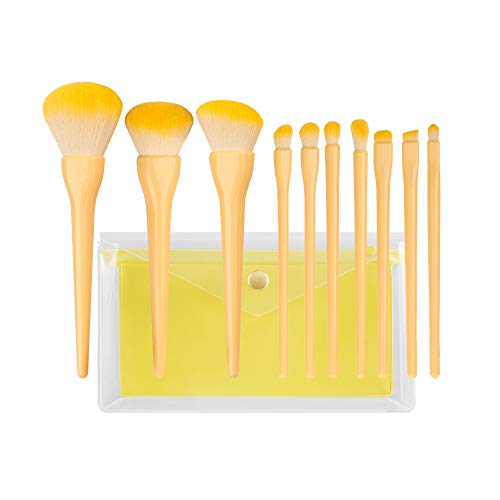 **Winloop 10PCS Professional Lemon Makeup Brush Set - Synthetic Kabuki, Powder & Eyeshadow Brushes with Travel Pouch | Perfect for Travel, Home & Professional Makeup Artists**