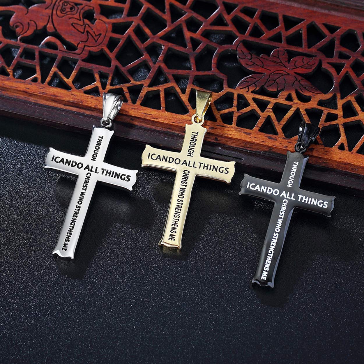Philippians 4:13 Cross Pendant Necklace - Stainless Steel Bible Verse Jewelry for Strength & Faith