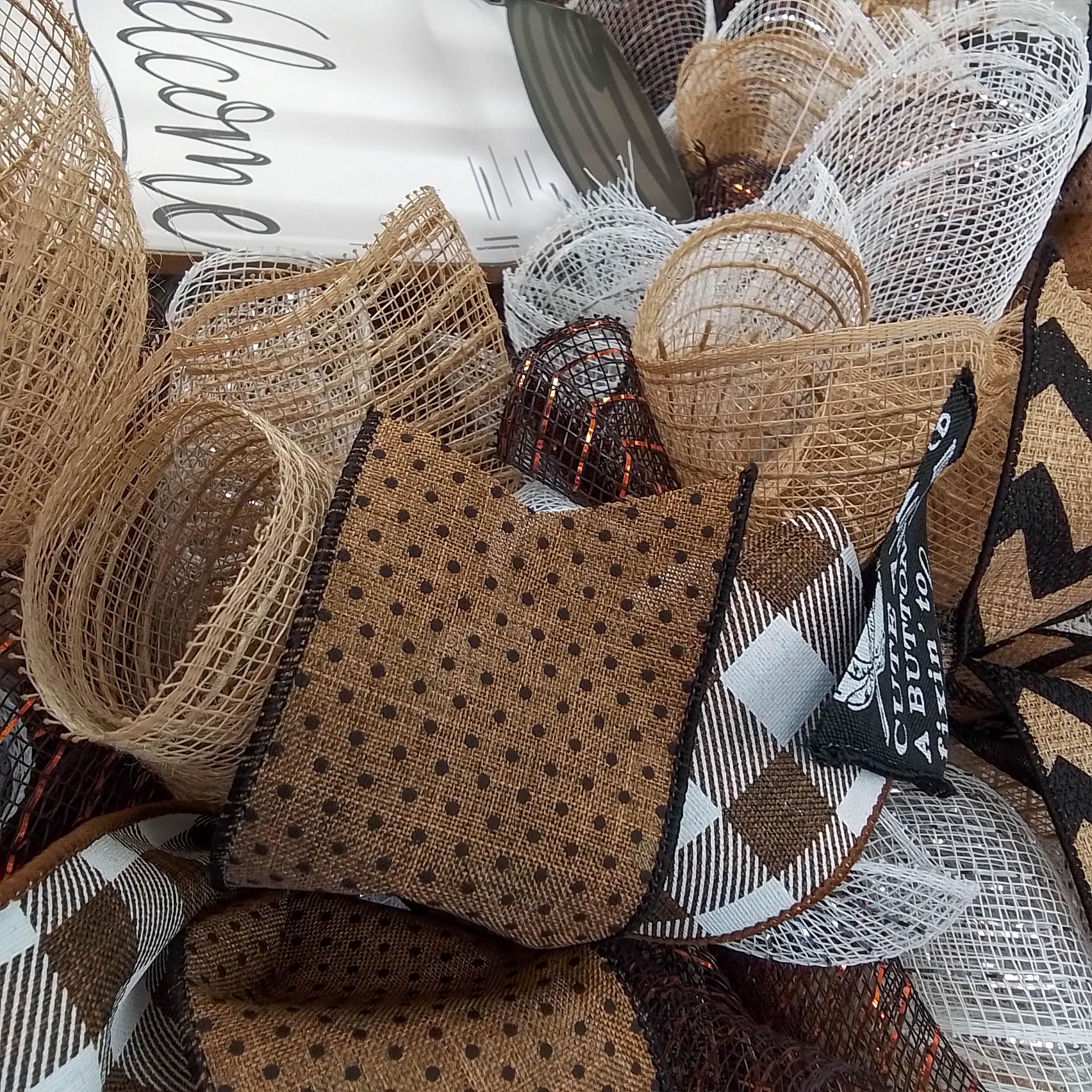 Farmhouse Welcome Mason Jar Wreath - Rustic Burlap Decor for Everyday, Weddings & Gifts - Brown, Black, White - Perfect for Front Door, Porch, Home & Party Decorations
