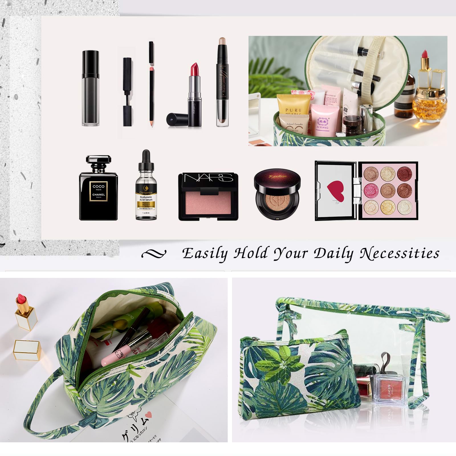 4-Piece Waterproof Makeup Bag Set for Women - Portable Travel Cosmetic Organizer with Multiple Compartments | Perfect for Toiletries, Cosmetics & Travel Essentials (Green)