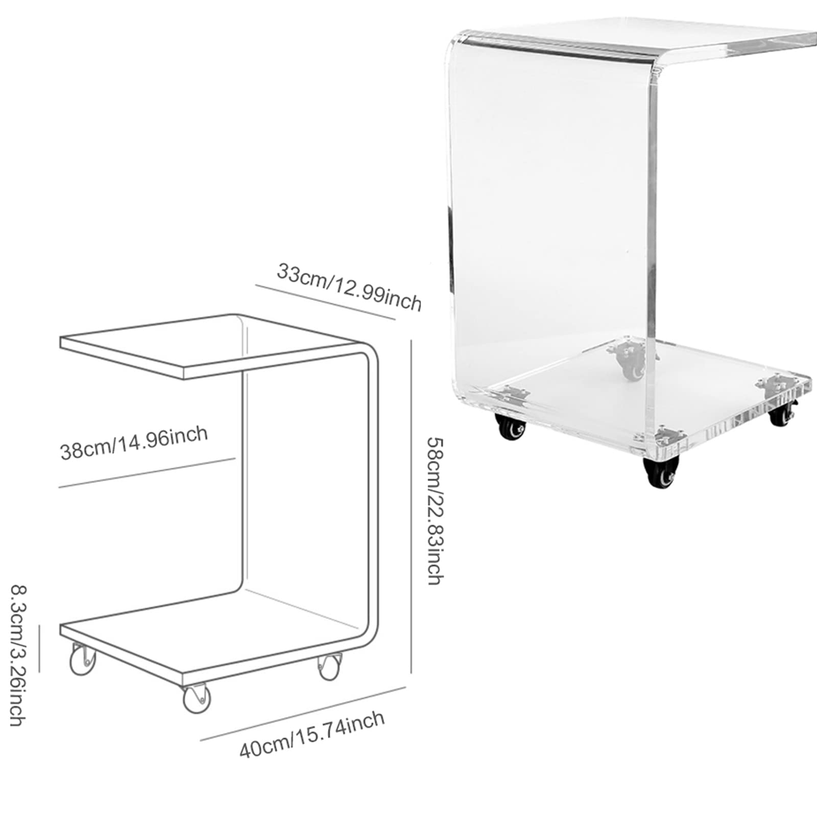 **DYRABREST Clear Acrylic Side Table with Wheels - Multifunctional Sofa Tray Table for Snacks, Drinks & Essentials - Perfect for Living Room, Bedroom & Office Use**