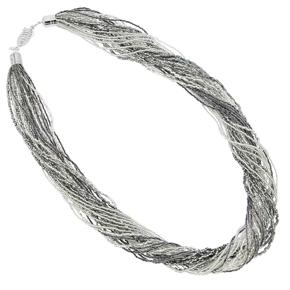 Venetian Murano Glass Gloriosa 24-Strand Seed Bead Necklace in Silver Grey - Elegant Jewelry for Weddings, Parties & Special Occasions