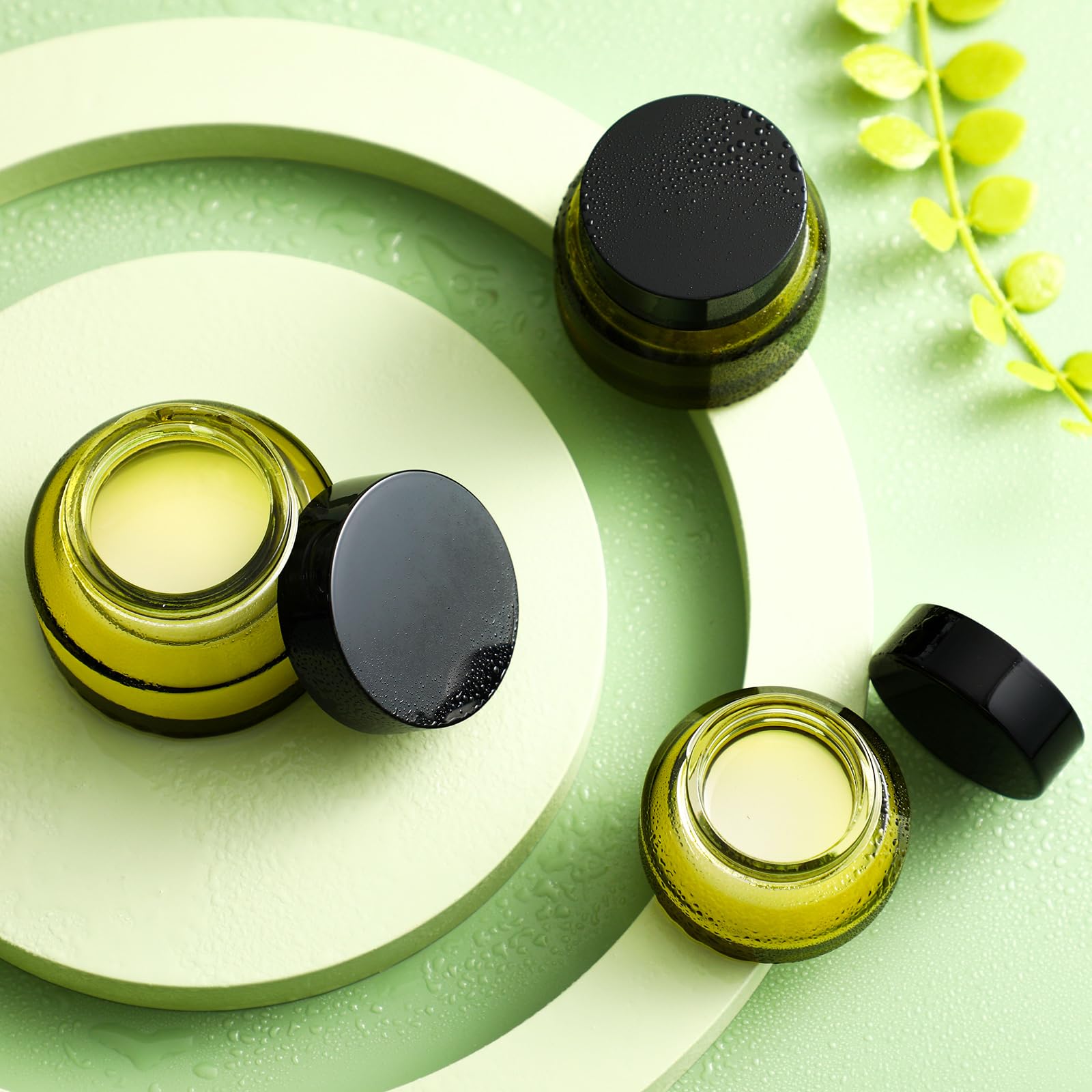 6-Piece Small Glass Jars with Airtight Lids - 0.5/1/2 oz Travel-Sized Cosmetic Containers with Inner Liners - Perfect for Toiletries, Body Cream Samples & Skincare Products (Amber & Green) - Ideal for Travel, DIY Beauty, Gift Packaging & Home Organization
