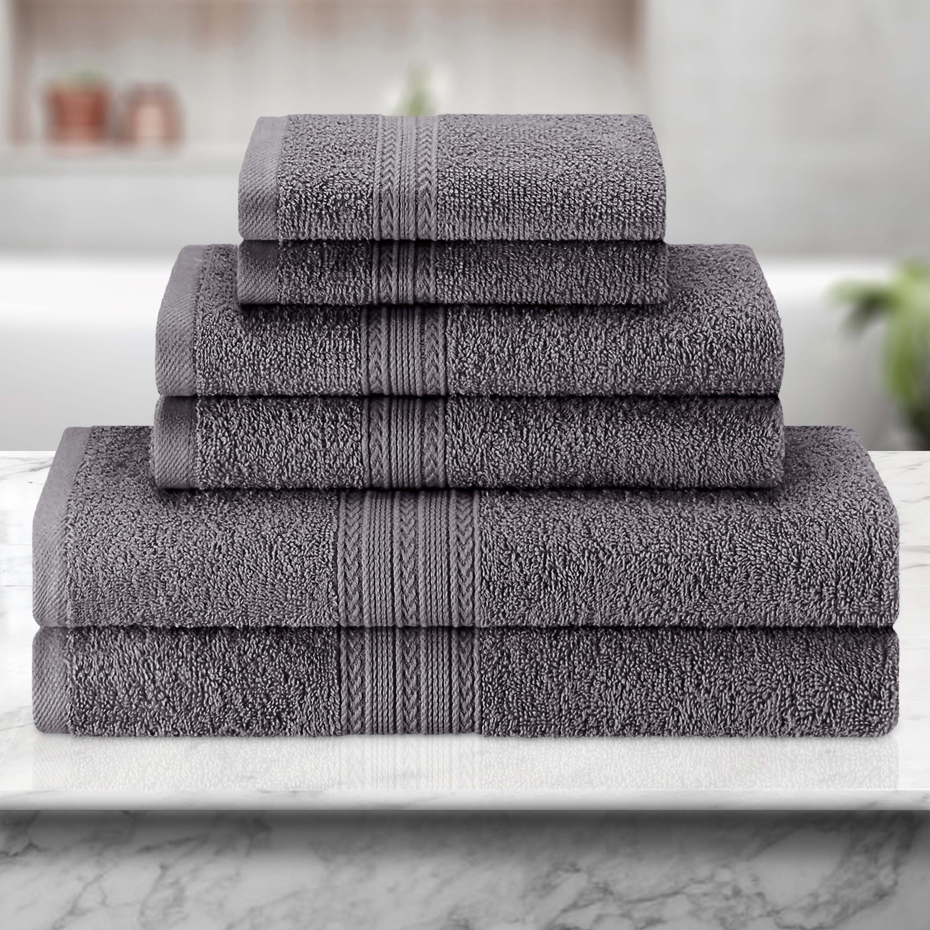 Premium 6-Piece Eco-Friendly Cotton Ring Spun Bath Towel Set - Soft, Absorbent & Sustainable for Spa, Gym, and Luxury Bathroom Use