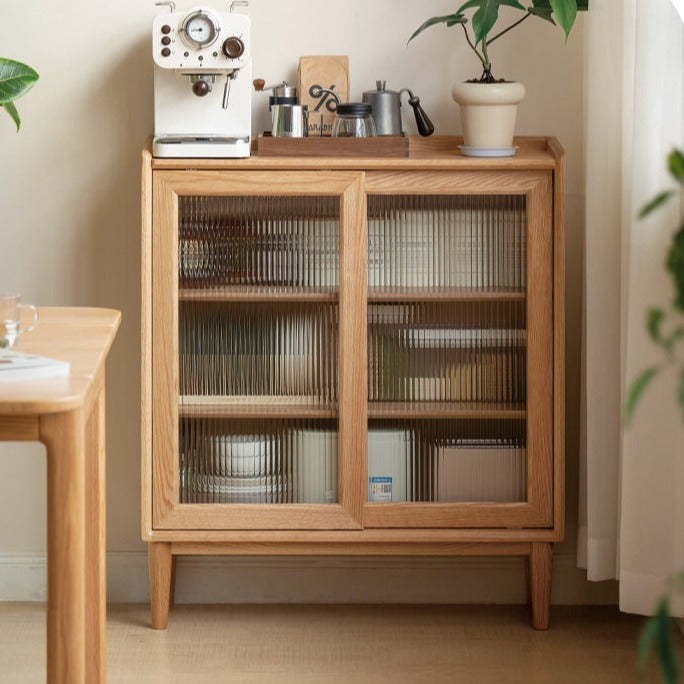 Solid Oak Wood Sideboard with Sliding Doors - Stylish Storage for Dining Room, Living Room, or Entryway