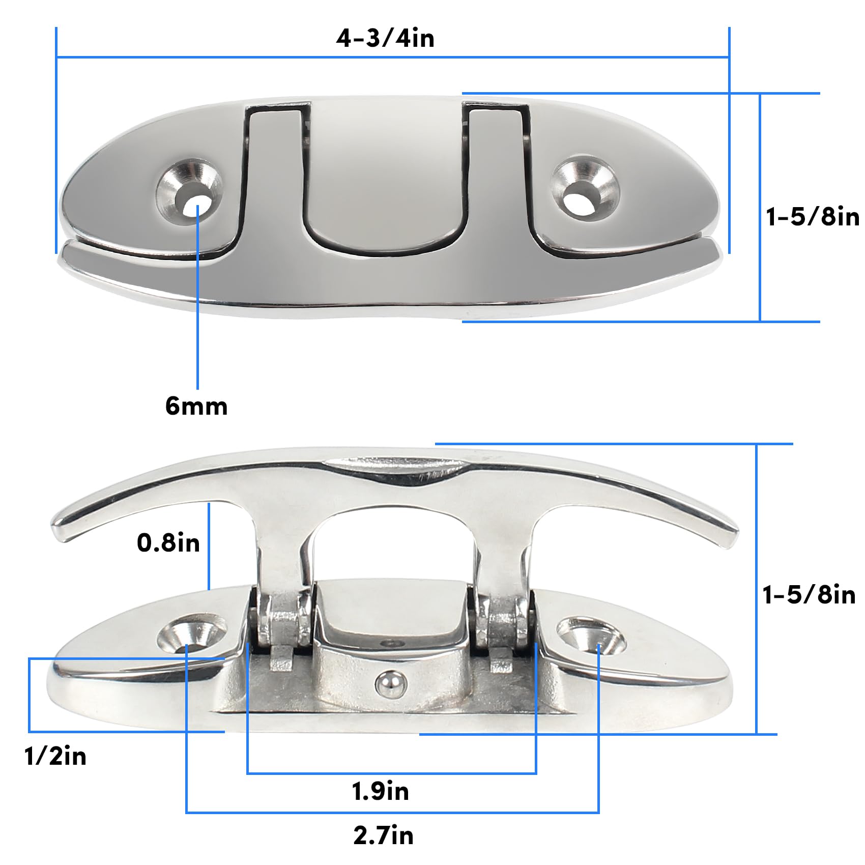 ORLANG 316 Stainless Steel Folding Boat Cleat - Marine Grade 4-3/4