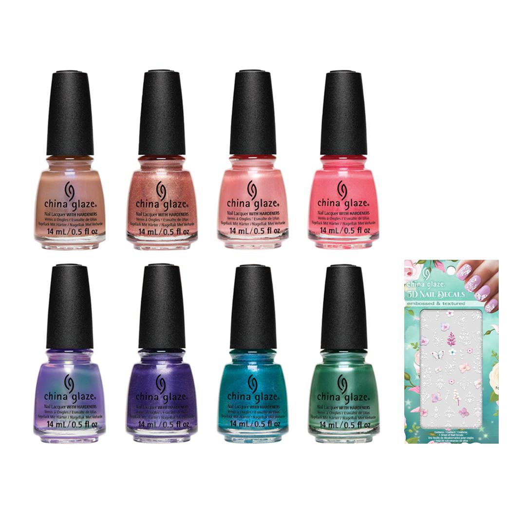 China Glaze Mystic Bloom Nail Polish Collection with 5D Nail Art Decals - Perfect for Salon, Home Manicures & DIY Nail Designs