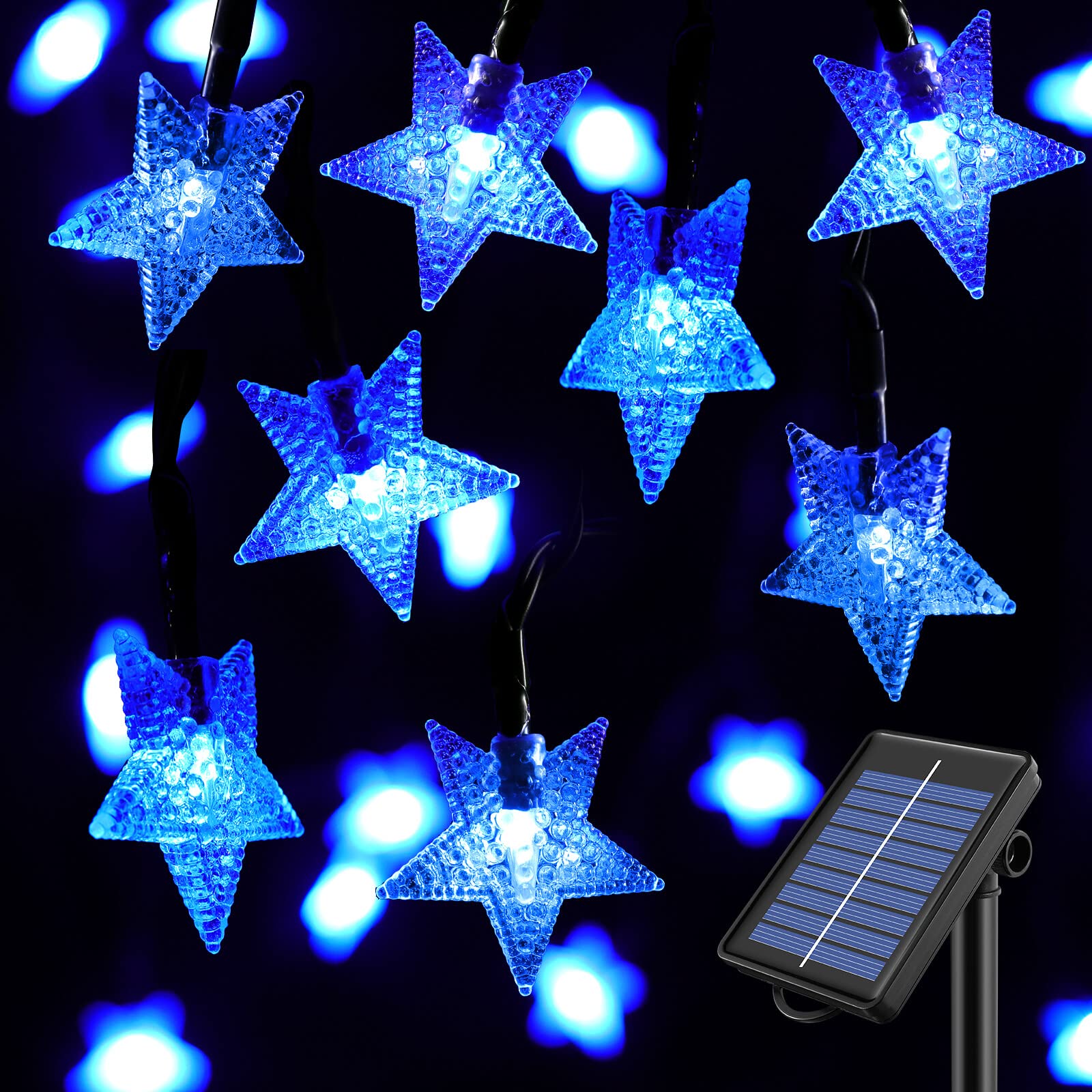 SEMILITS 30Ft 50LED Solar Powered Outdoor String Lights - Waterproof Star Fairy Lights for Garden, Patio, Christmas Decorations (Blue) | Perfect for Backyard, Wedding, Party & Holiday Lighting