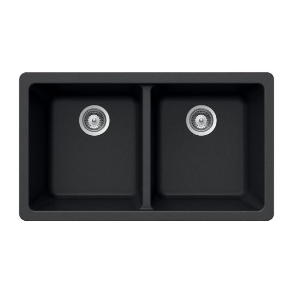 Hamat SIO 3319DU BL Granite Composite Undermount 50/50 Double Bowl Kitchen Sink in Black - Perfect for Modern Farmhouse & Contemporary Kitchen Designs