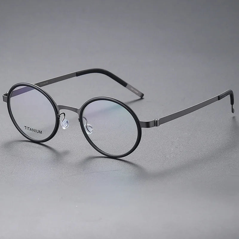 Black Titanium Full Rim Round Screwless Eyeglasses for Women - Lightweight & Durable Frame - Perfect for Reading, Work, and Everyday Fashion