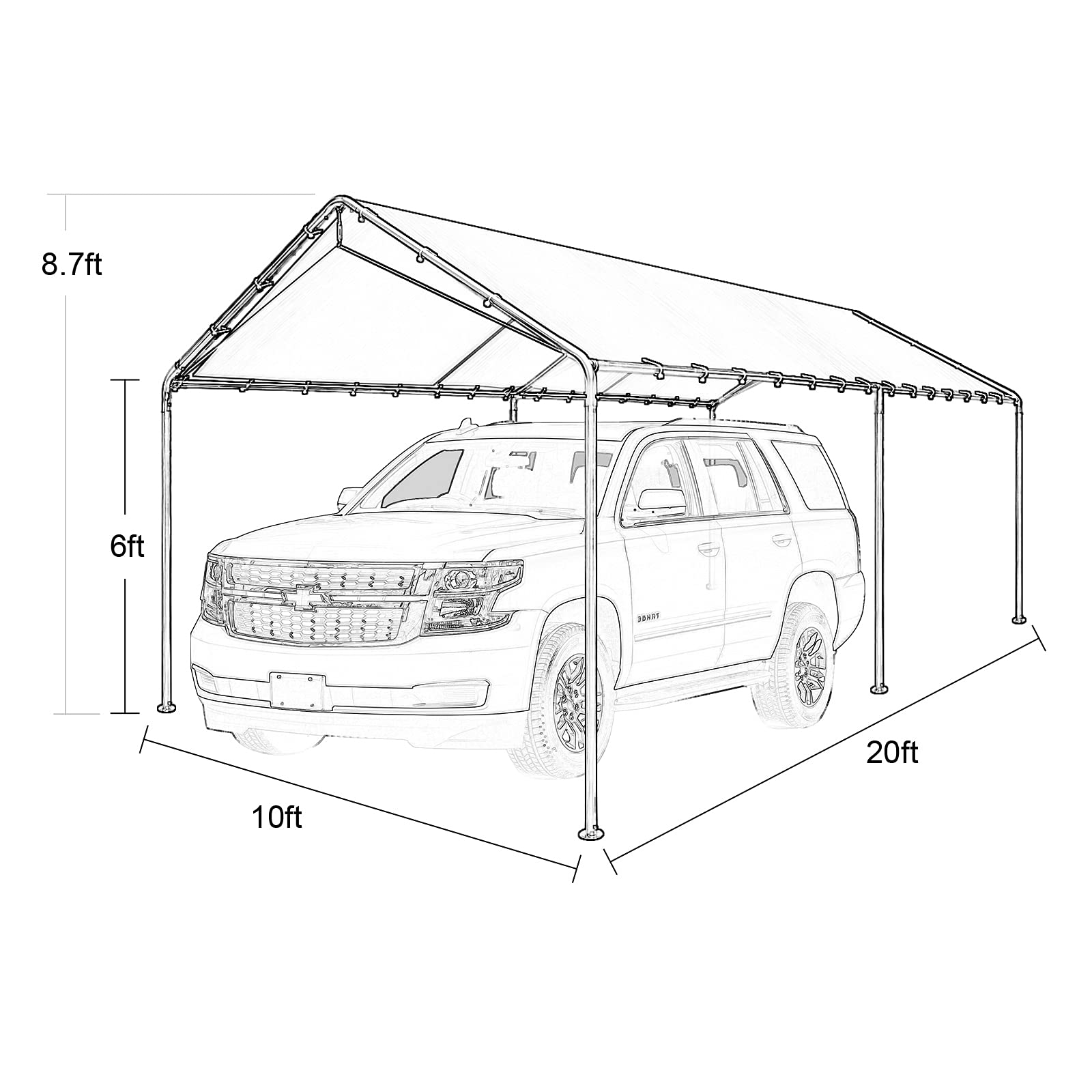10x20 Ft Heavy Duty Outdoor Carport Canopy - Reinforced Steel Frame & 3 Steel Cables (Green) - Perfect for Vehicle Shelter, RV Cover & Outdoor Storage Protection