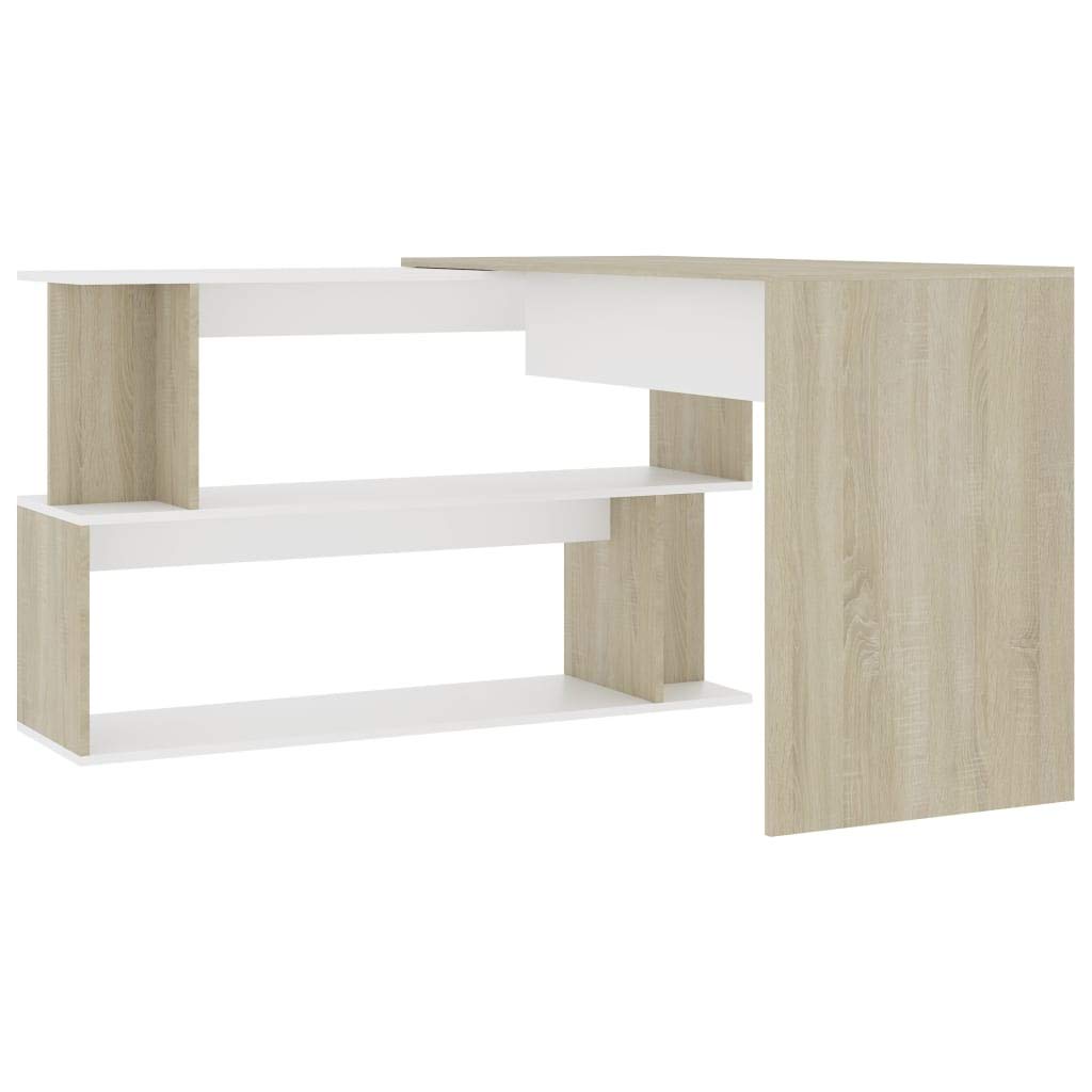 Rotatable Adjustable L-Shaped Computer Desk with 2 Storage Shelves | Particleboard Office Workstation for Home & Gaming | Space-Saving Corner Desk for Small Rooms & Apartments