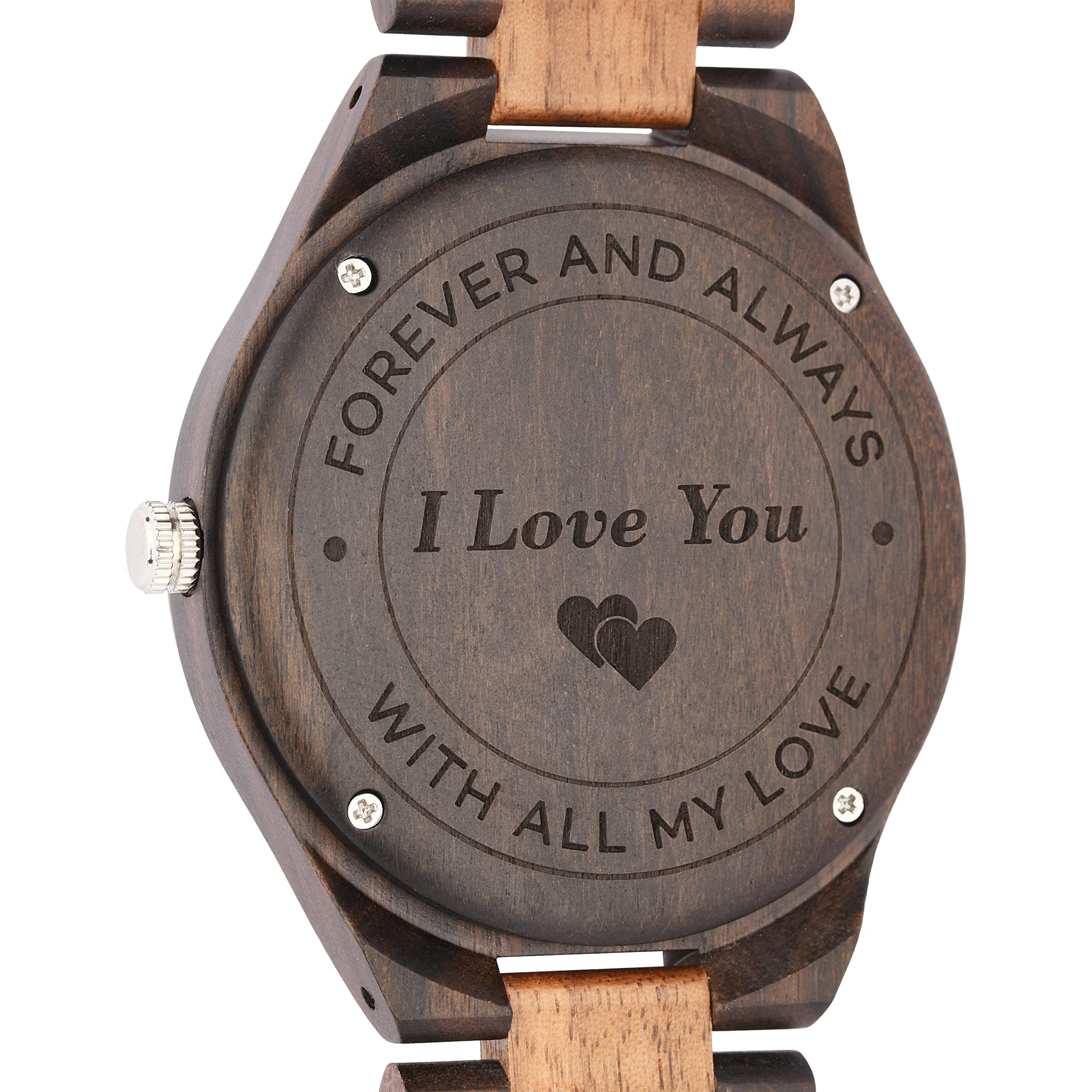 Custom Engraved Wooden Watch for Men - Personalized Walnut & Ebony Wood Watch with Luminous Hands - Anniversary, Birthday, Father's Day Gift for Husband, Dad, Son - Perfect for Casual Wear, Outdoor Adventures & Special Occasions