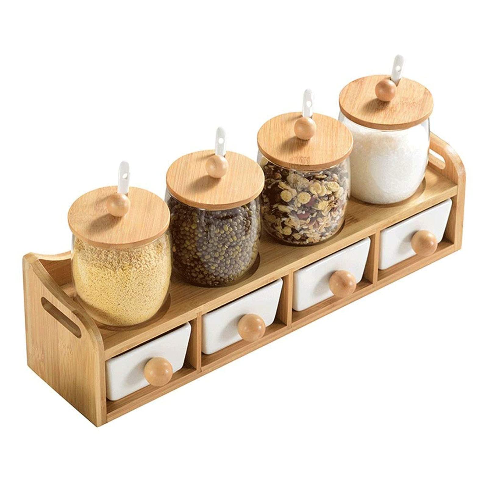 Glass Seasoning Jar Set with Lid & Spoon - Airtight Spice Bottles for Salt, Pepper & Condiments - Perfect Kitchen Storage Container for Pantry, Countertop & Dining Table Organization