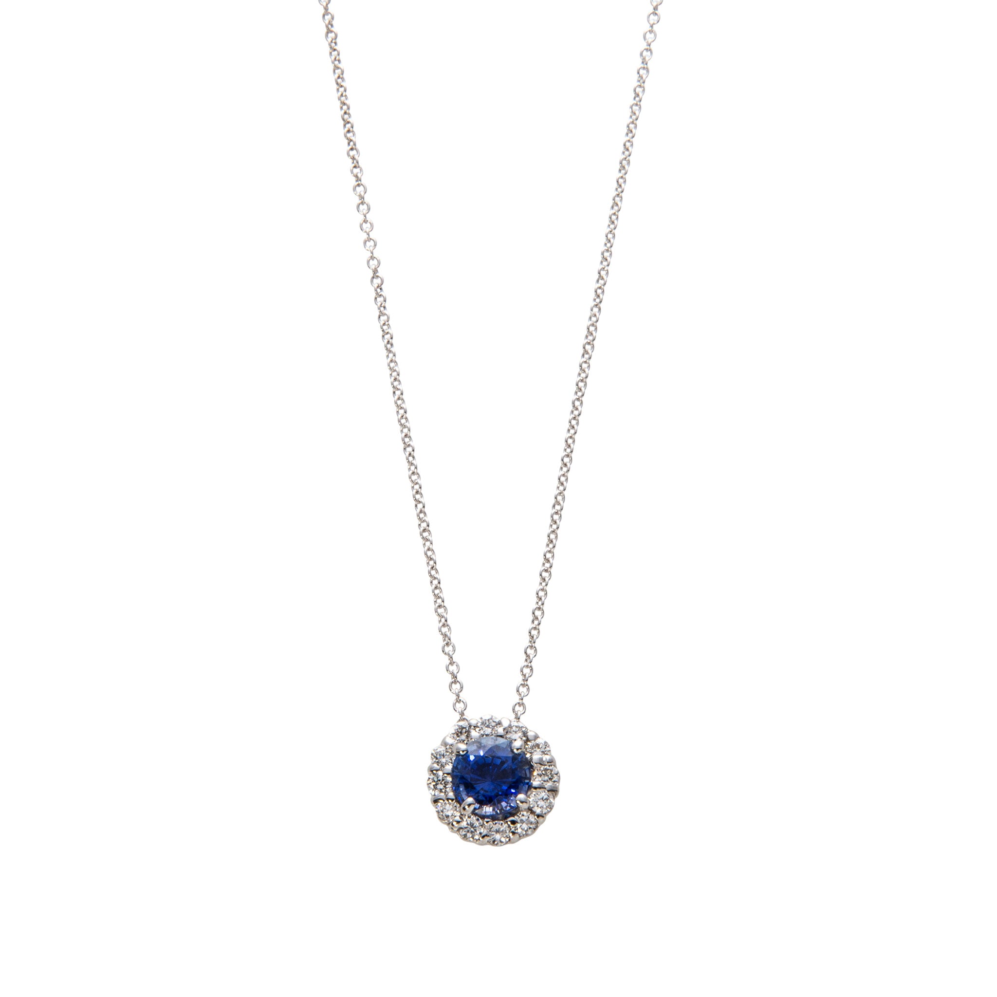 1ctw Genuine Sapphire & Diamond Halo 18K White Gold Pendant Necklace for Women - Perfect for Anniversary Gifts, Valentine's Day & Special Occasions