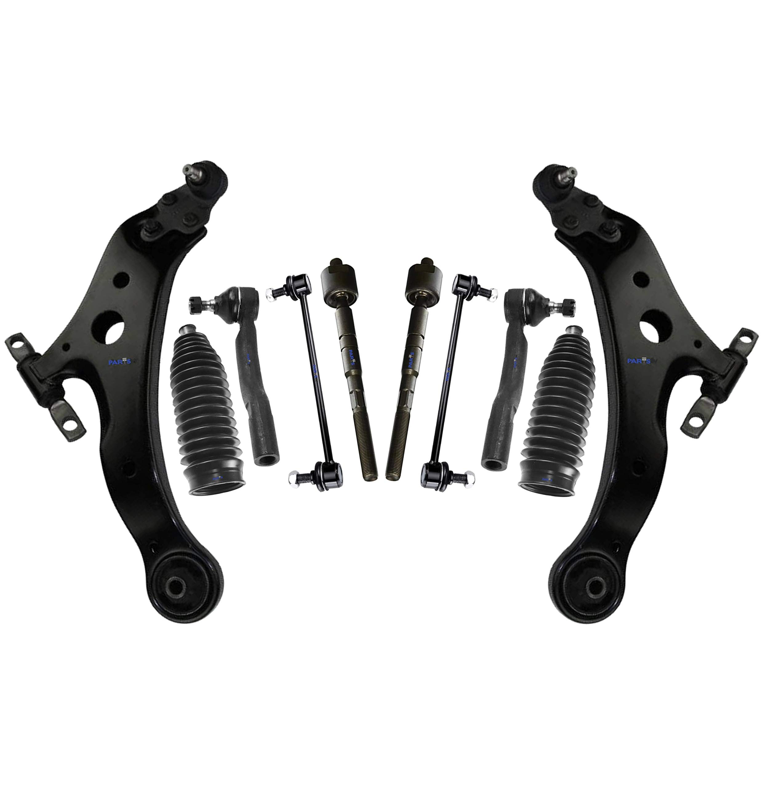 10-Piece Complete Suspension Kit for Toyota Camry 2007-2011 Hybrid - Inner & Outer Tie Rod Ends, Bellow Boots, Lower Control Arms with Ball Joints, Sway Bar Links - Improve Ride Comfort & Handling for Smooth Driving