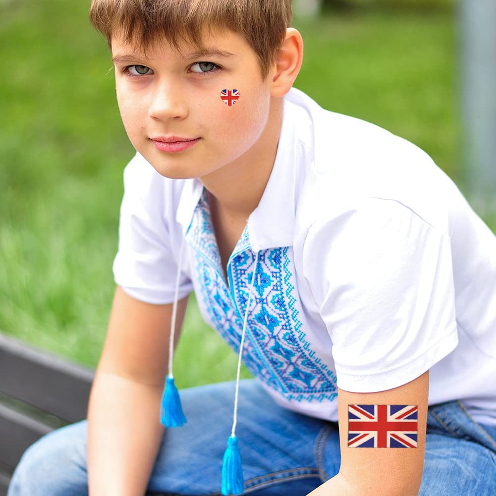 10 Sheets UK Flag British National Flag Face Tattoo Stickers - Patriotic Temporary Tattoos for King Charles Coronation Party, Festival, Sports Events & National Celebrations - Perfect for Face, Arm, Cheek Body Art & Costume Accessories