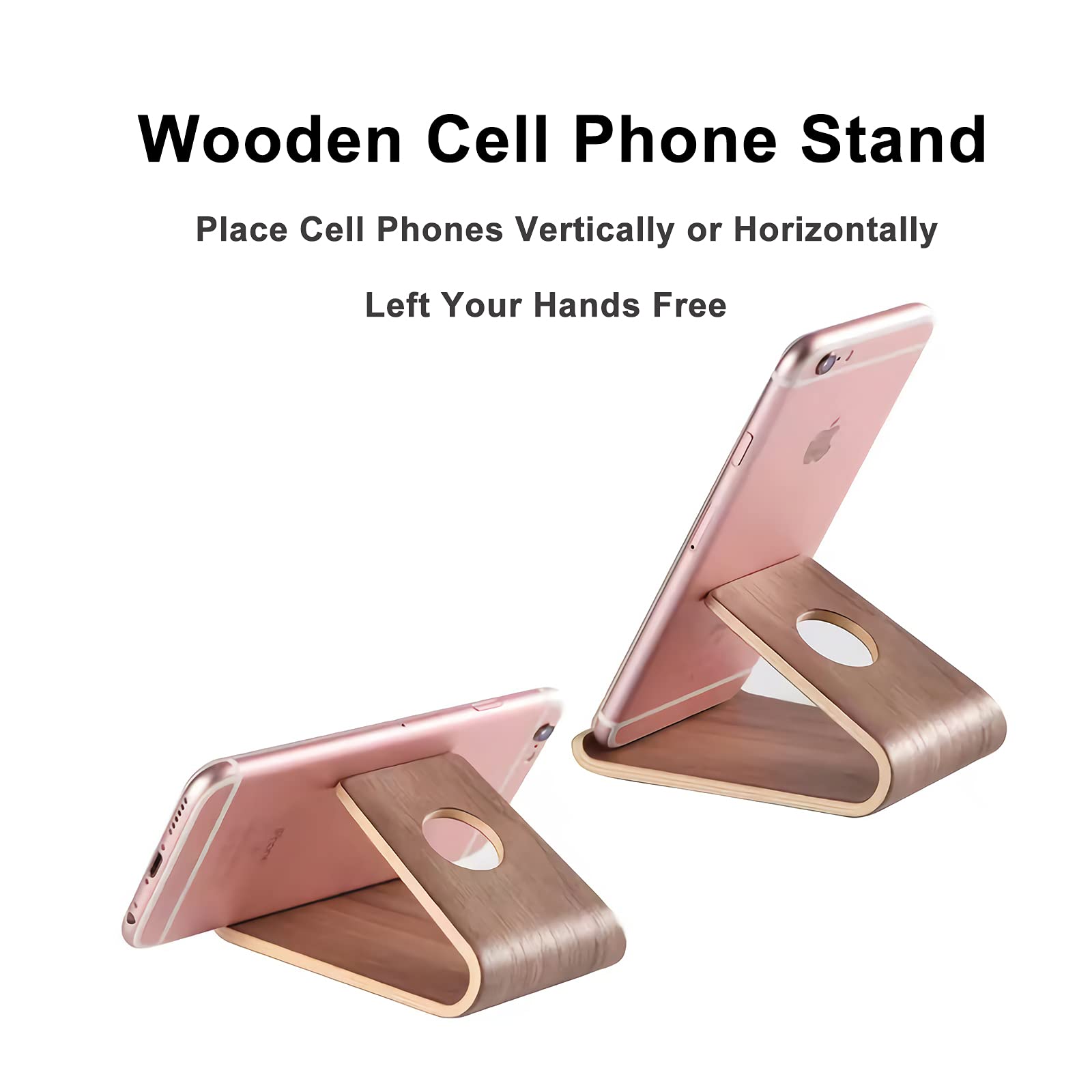 Universal Wooden Cell Phone Stand - Non-Slip Stable Desktop Phone Holder for iPhone 13, Samsung Galaxy, iPad & Tablets - Perfect for Video Calls, Streaming & Desk Organization (Home Office, Bedroom, Kitchen Use)
