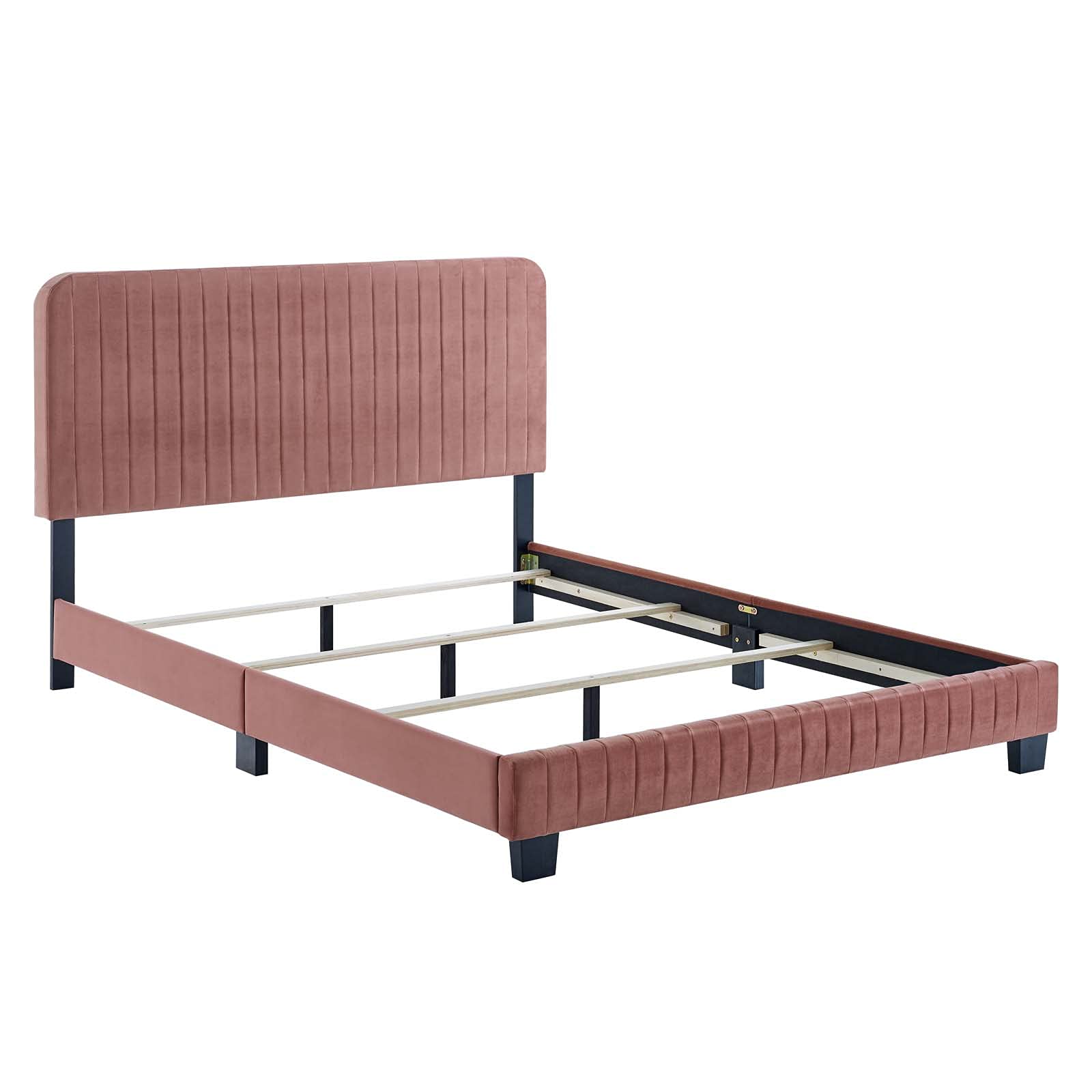 Modway Celine Channel Tufted Performance Velvet King Size Bed in Dusty Rose - Luxurious Upholstered Bed Frame for Master Bedroom & Guest Room Decor