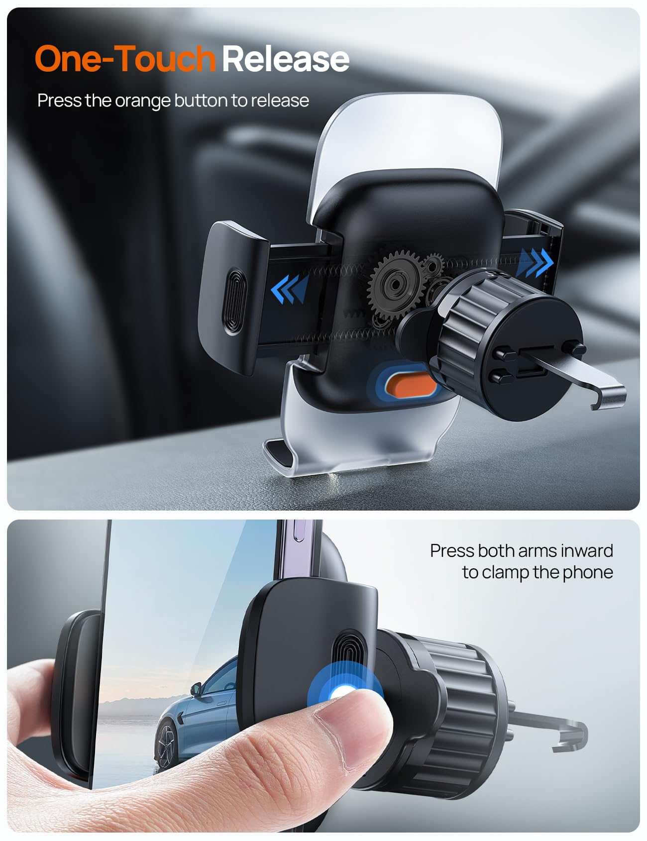 Universal Car Phone Mount Vent Holder - 1-Second Release Spring Metal Clip for iPhone 15 Pro Max, Samsung & 4-7