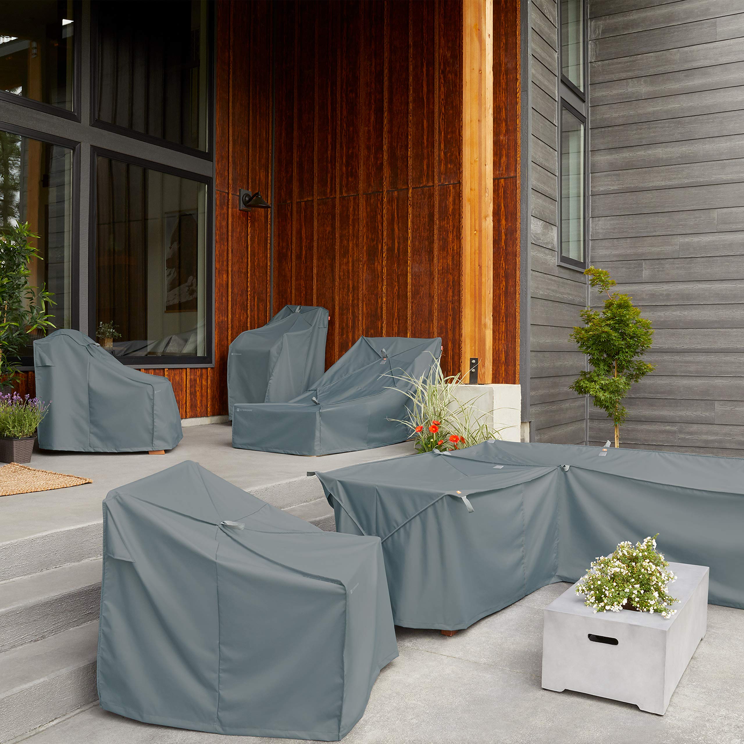 Storigami 140-Inch Water-Resistant Patio Furniture Cover – Easy Fold, Goat Tan – Outdoor Sofa & Chair Protector for Rain, Snow & UV Protection | Perfect for Decks, Gardens & Poolside