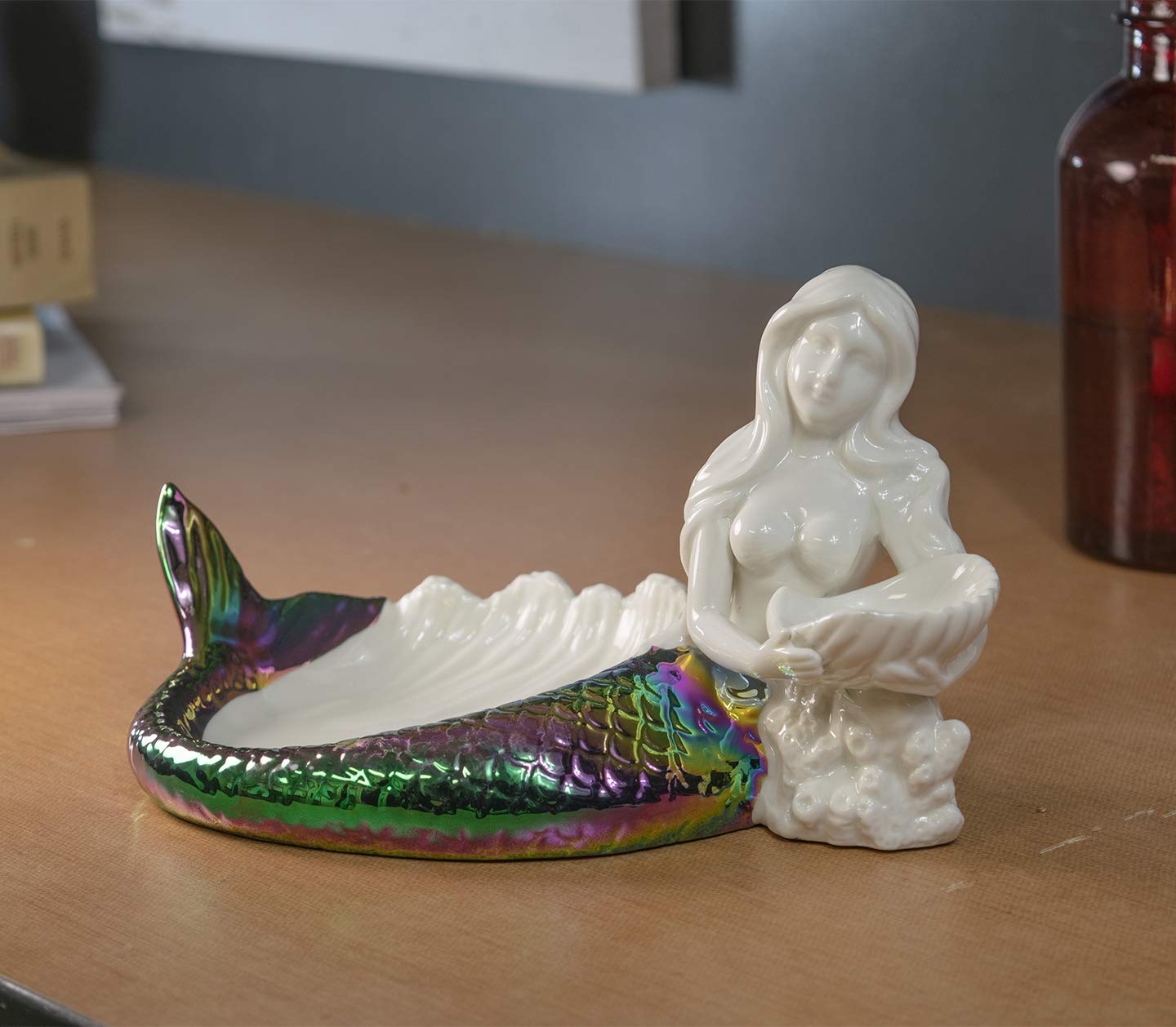 Ceramic Mermaid Soap Dish - 8 Inch Bathroom Decor with Drainage Holes | Elegant Soap Holder for Bathroom, Kitchen Sink, or Vanity | Perfect Gift for Mermaid Lovers & Home Decor Enthusiasts