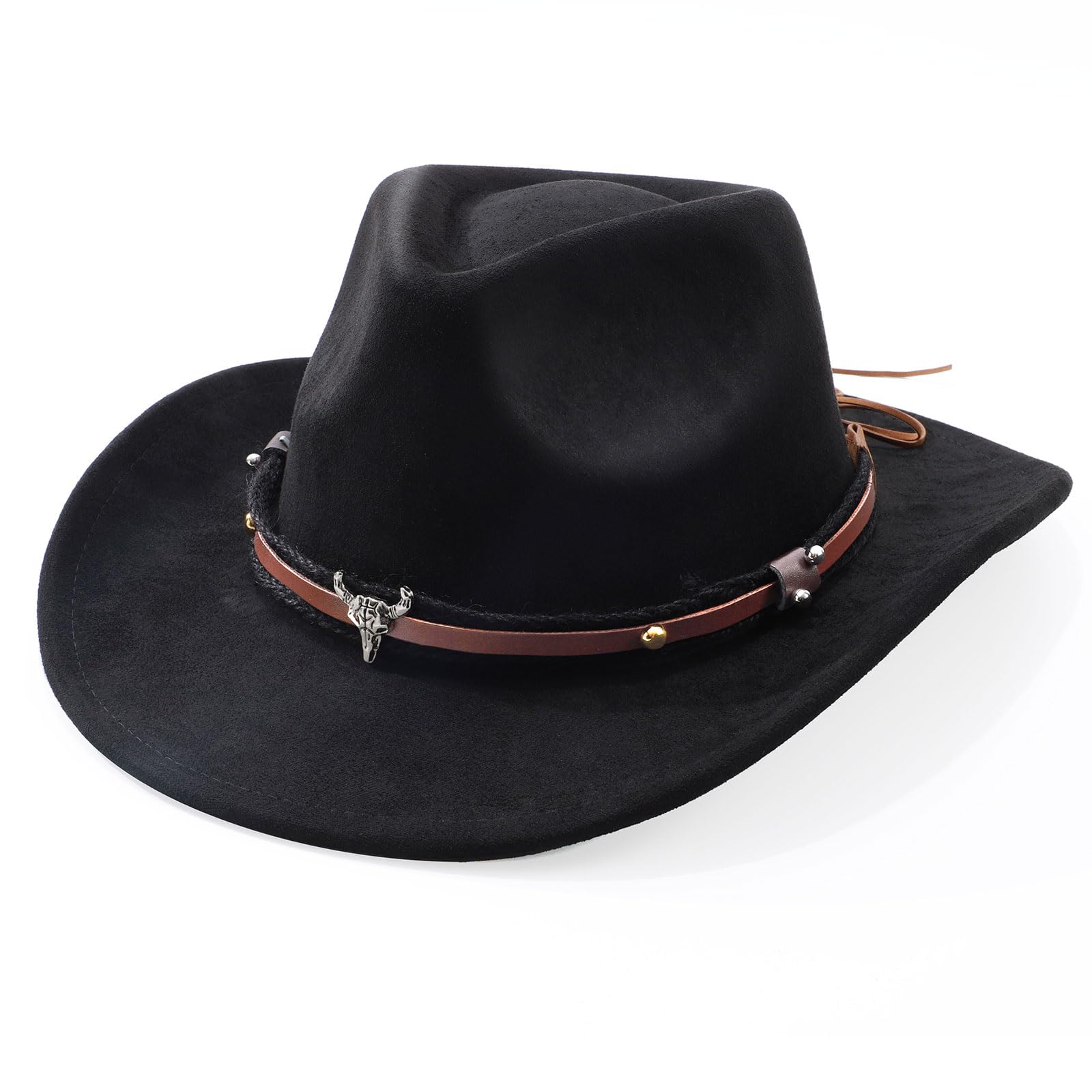Stylish SANSTHS Cowboy Hats for Men & Women - Western Wide Brim Felt Cowgirl Hat with Leather Accents - Perfect for Rodeo, Country Music Festivals & Outdoor Adventures