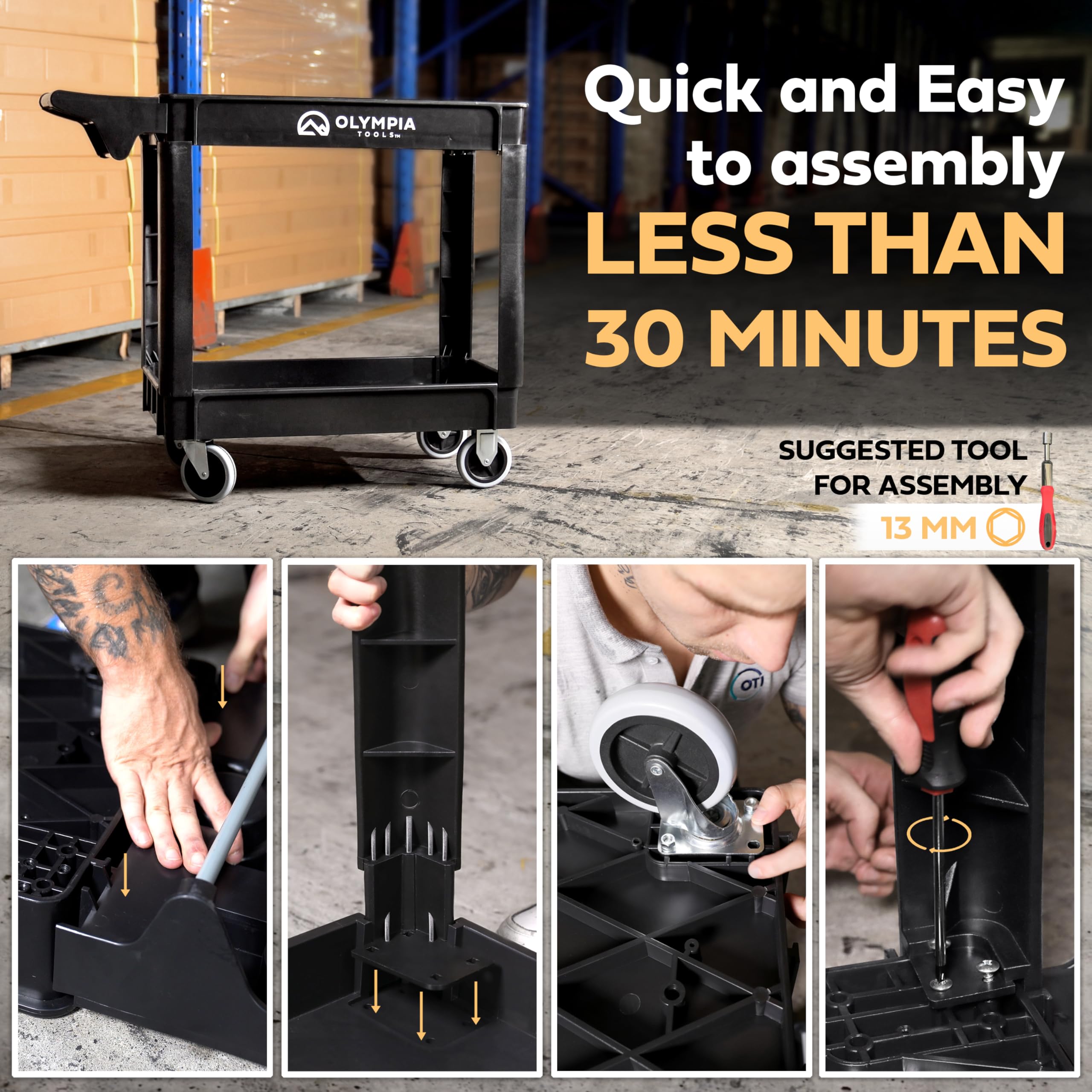 Heavy Duty Rolling Utility Cart with Wheels - 500 lbs Capacity for Warehouse & Garage Use