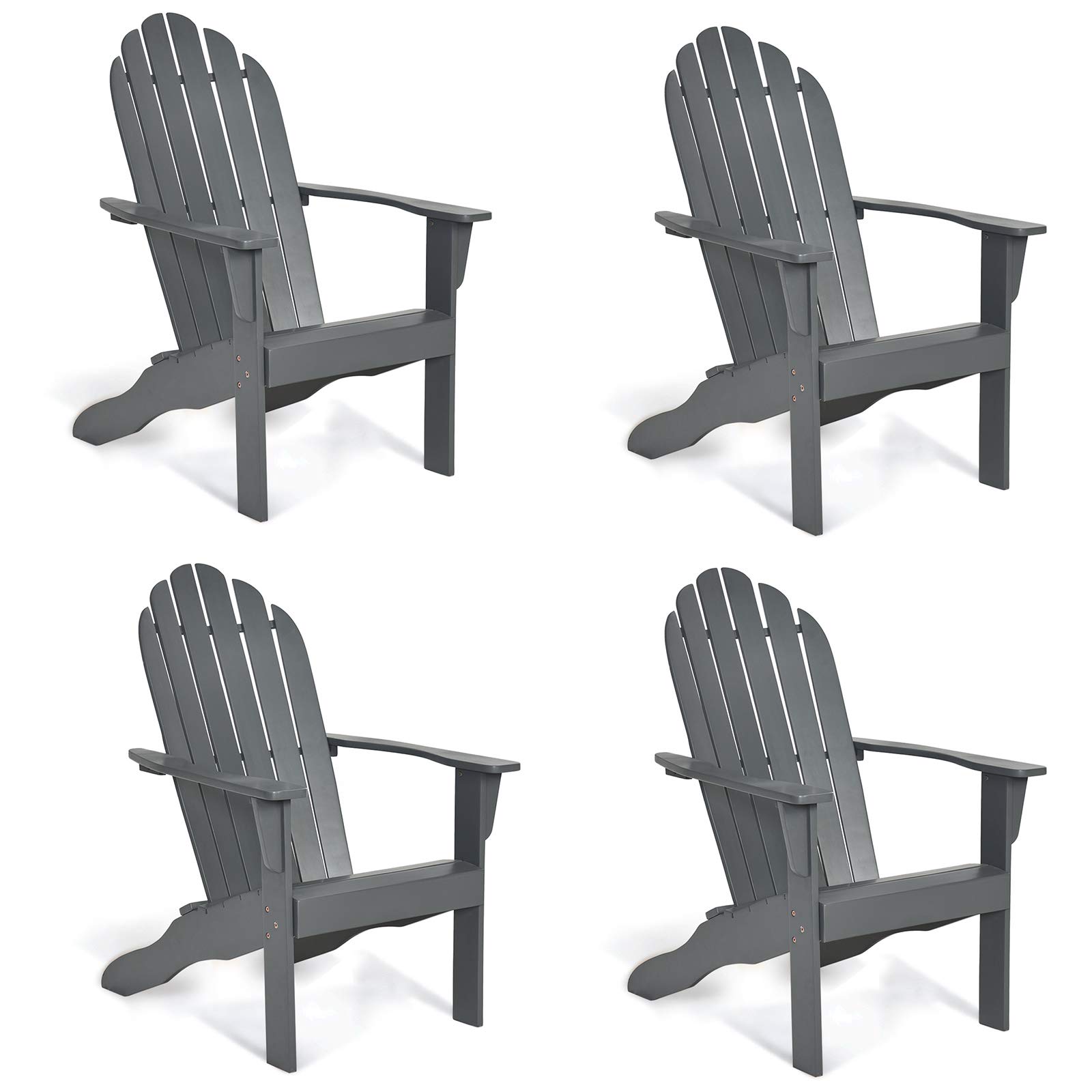 Giantex Acacia Wood Adirondack Chair Set of 4 - 350 lbs Weight Capacity Outdoor Lounge Chairs for Patio, Garden, Poolside, Deck & Fire Pit - Gray Armchairs for Relaxing in Backyard, Balcony or Beach