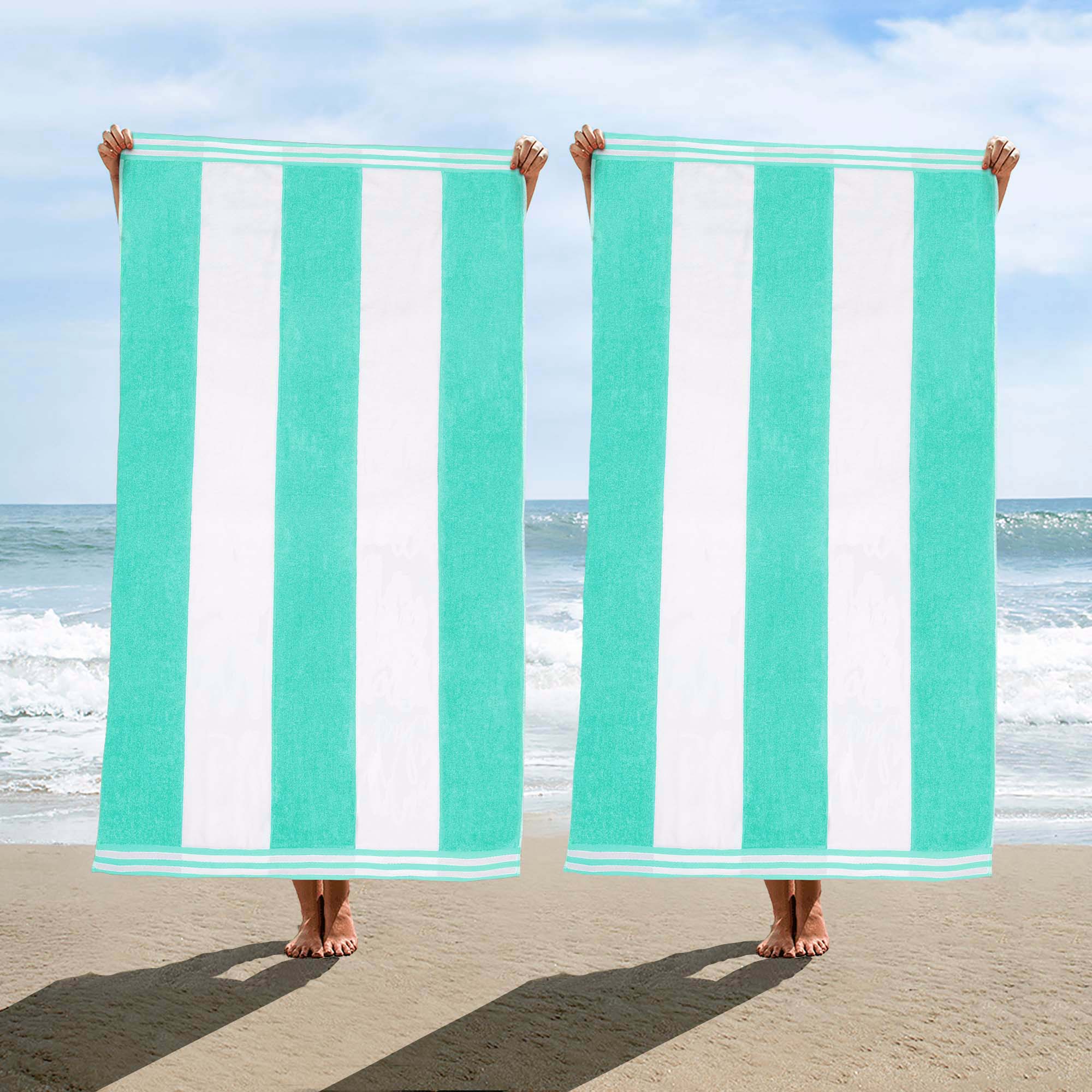 Premium Cabana Stripe Oversized Cotton Beach Towel Set of 2, 4, or 6 - Soft, Absorbent & Quick-Drying for Pool, Beach, Vacation & Spa Use