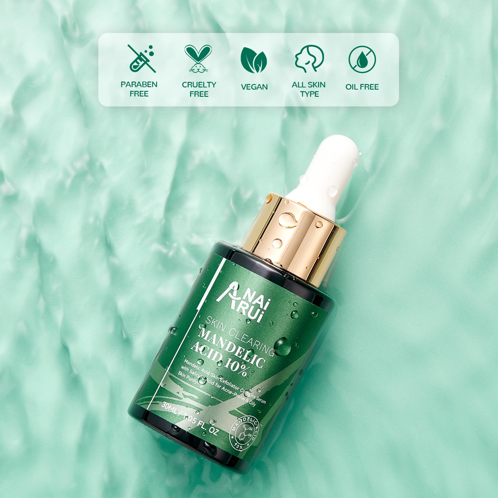 ANAiRUi 2% Salicylic Acid & 10% Mandelic Acid Exfoliating Serum - AHA BHA Peel Solution for Dark Spots, Blackheads, Large Pores, Wrinkles & Fine Lines - 30ml | Brightening Facial Treatment for Acne-Prone & Aging Skin | Day & Night Skincare Routine