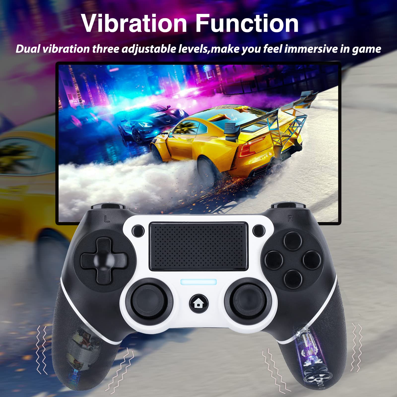 VooFun Wireless Bluetooth Controller for PS4/PS4 Pro/PS4 Slim - Compatible with PlayStation 4, Vibration Feedback, 6-Axis Motion Sensor, Touchpad, 3.5mm Headphone Jack, Turbo Function, 1000mAh Battery - Perfect for Gaming, Streaming & Long Play Sessions