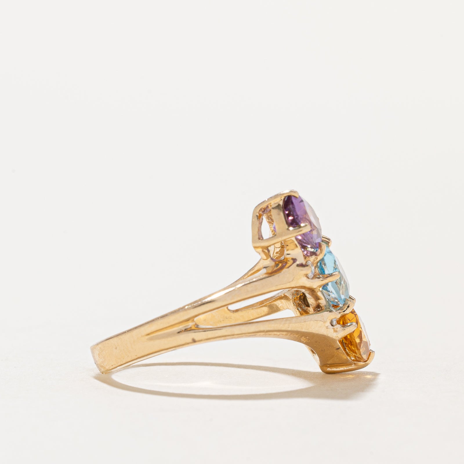 Elegant Multi Gemstone & Diamond Bypass Ring - 2.25ctw Gemstones with 0.06ctw Diamonds - Size 6.25 - Perfect for Weddings, Anniversaries & Special Occasions
