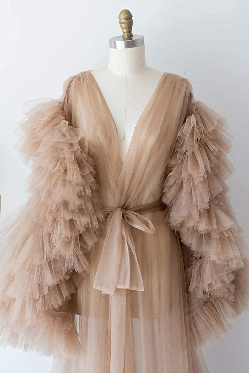 Sheer Tulle Robe Dress for Women - Long Maternity Boudoir Lingerie, See-Through Pajama Dress for Photography & Bridal Shower - Perfect for Maternity Photos, Bridal Party, and Romantic Nights