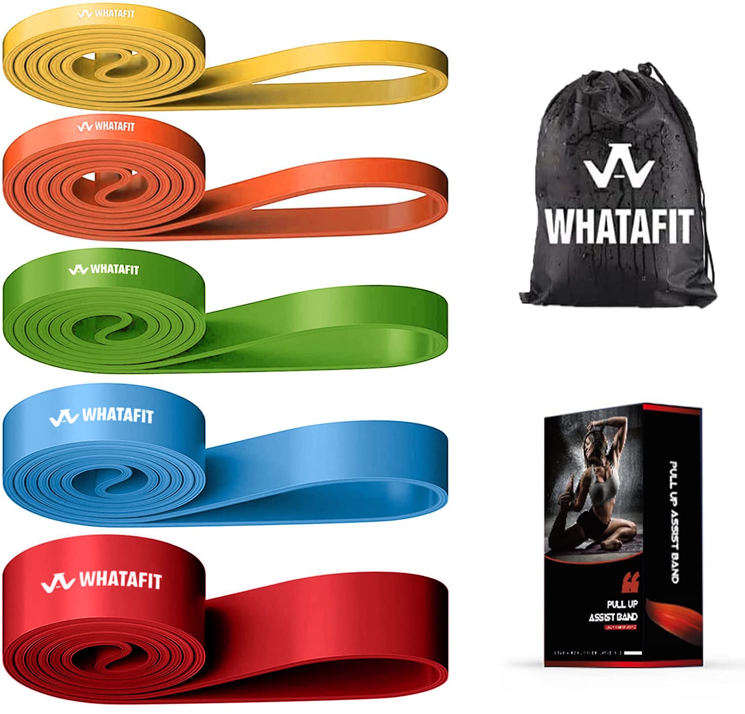 Whatafit Pull Up Assist Bands - Resistance Stretch Bands for Men & Women - Exercise Assistance Bands for Chin Ups, Powerlifting, Gym & Home Workouts - Perfect for Mobility Training & Strength Building