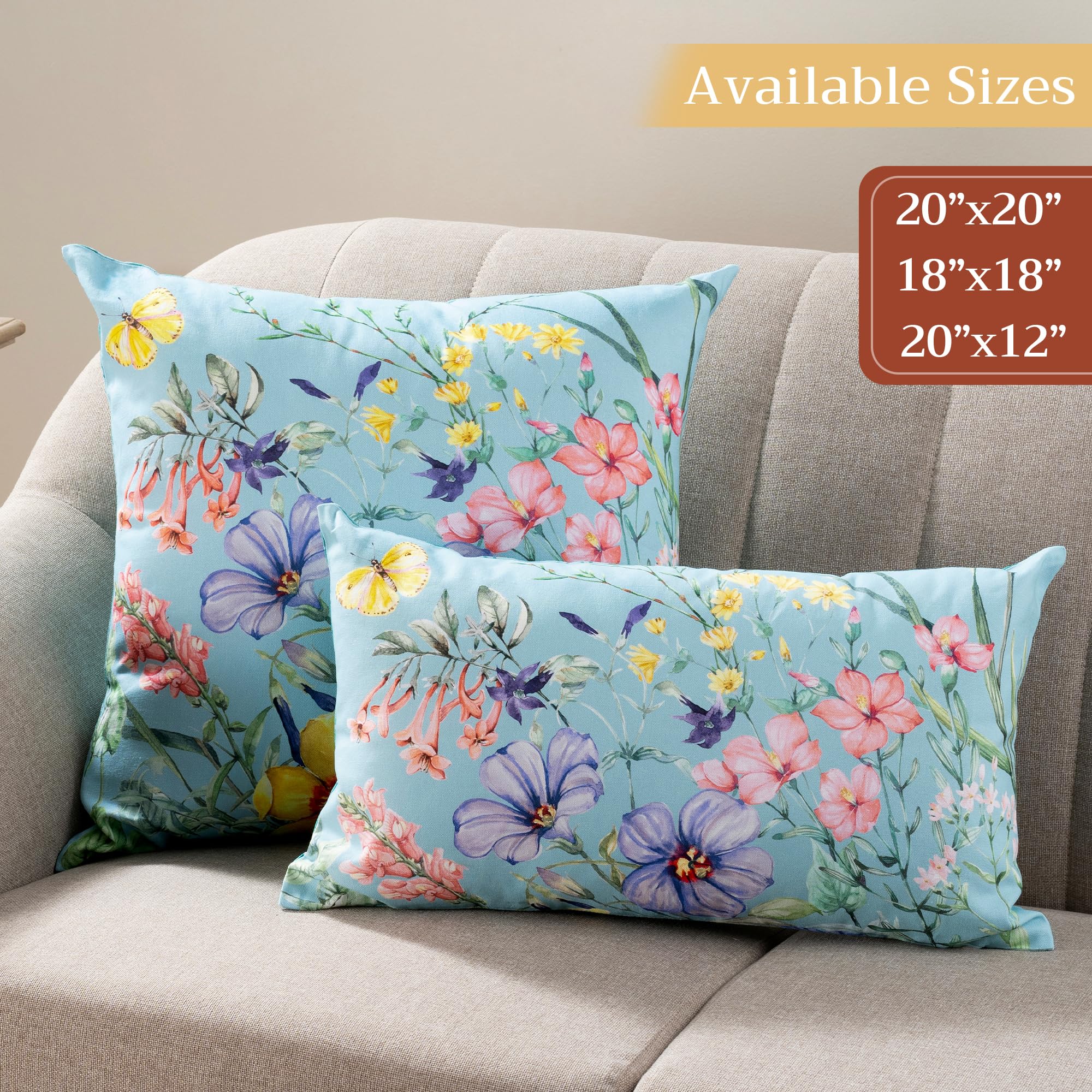 Maison d'Hermine 20x20 Inch Square Decorative Pillow Covers - 100% Cotton Throw Pillow Covers with Hidden Zipper for Sofa, Couch, Bed & Home Decor - Easter Spring Floral Design (Hesperides Fleur Pattern) - Perfect for Living Room Accent, Bedroom Styling & Seasonal Home Decoration