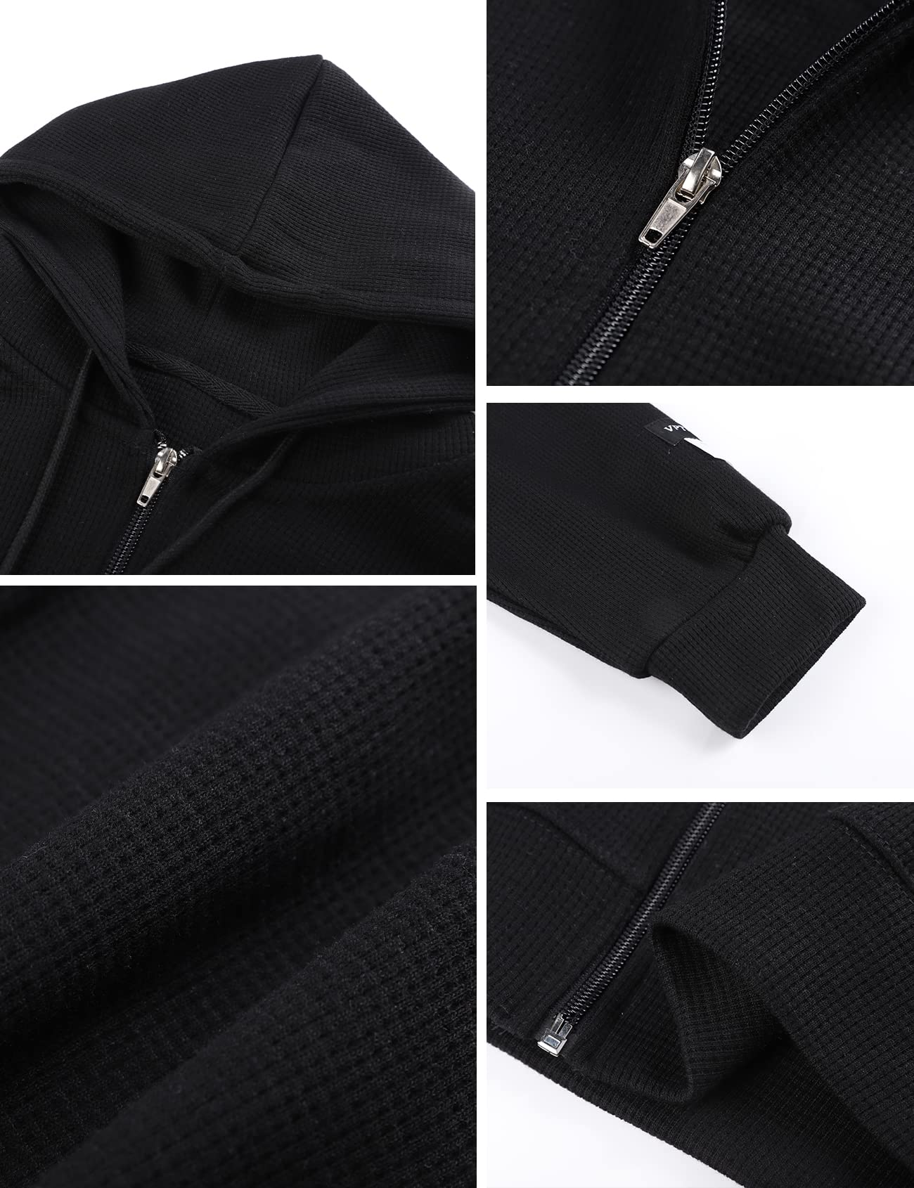 Flygo Women's Vintage Waffle Knit Cropped Zip Up Hoodie - Long Sleeve Sweatshirt Jacket with Hood for Casual Outfits, Loungewear & Street Style Fashion