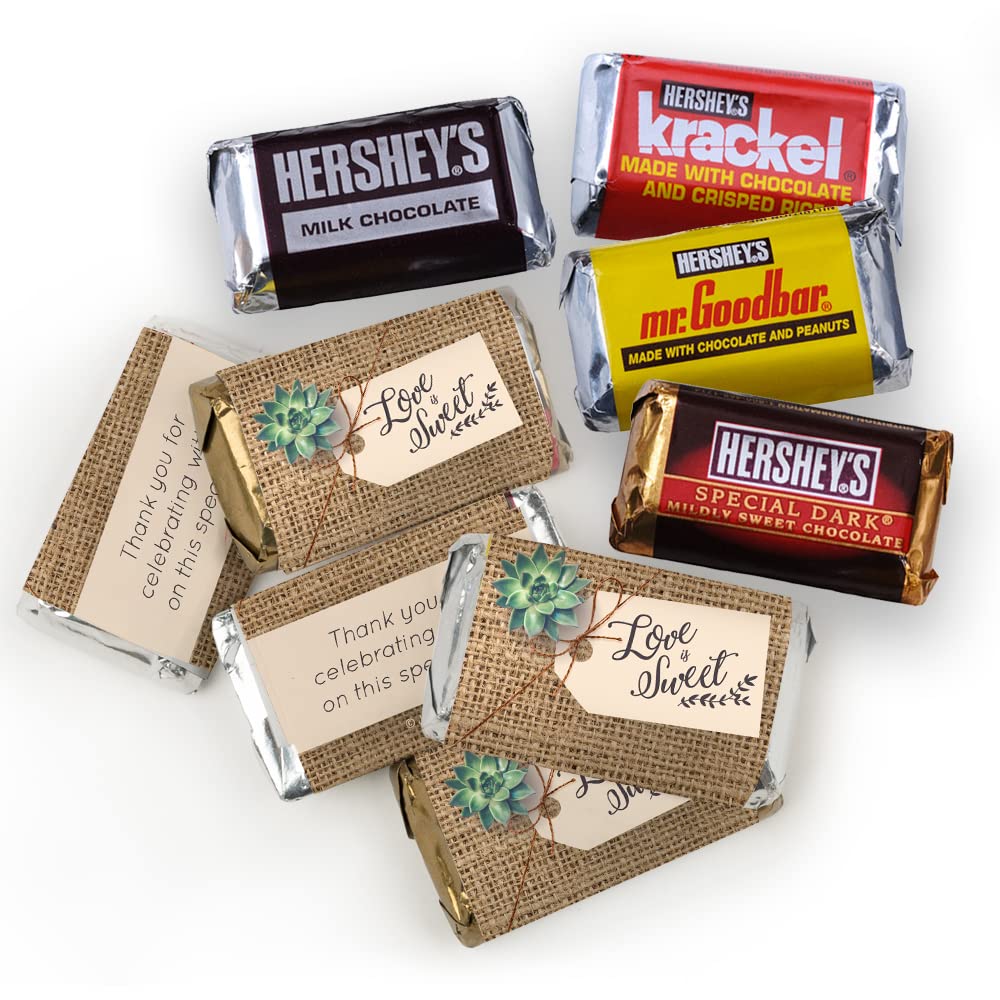 200pcs Personalized Wedding Candy Favor Kit - Custom Wrapped Chocolate Miniatures, Hershey's Kisses & Reese's Peanut Butter Cups - Elegant Wedding Party Favors & Candy Table Decorations for Guests (Perfect for Bridal Showers, Receptions and Anniversary Celebrations)