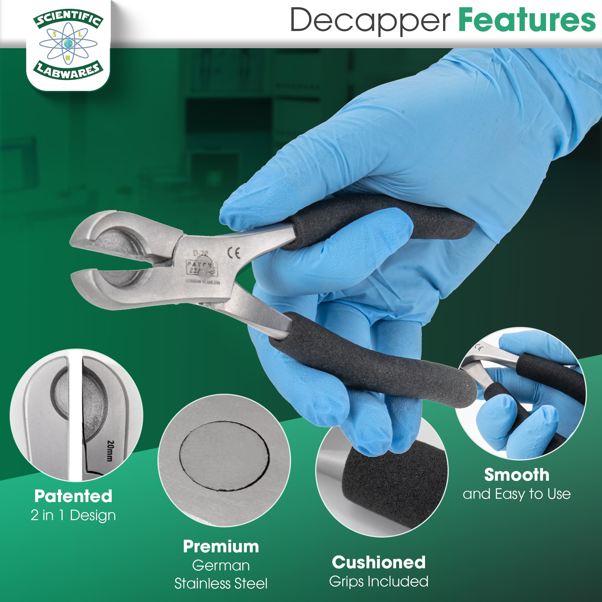Dual Action Decapper Pliers for Crimped Vials and Bottles - 13mm & 20mm Lab Tools for Scientific Research and Pharmaceutical Use - Perfect for Laboratory, Medical, and Home Brewing Applications