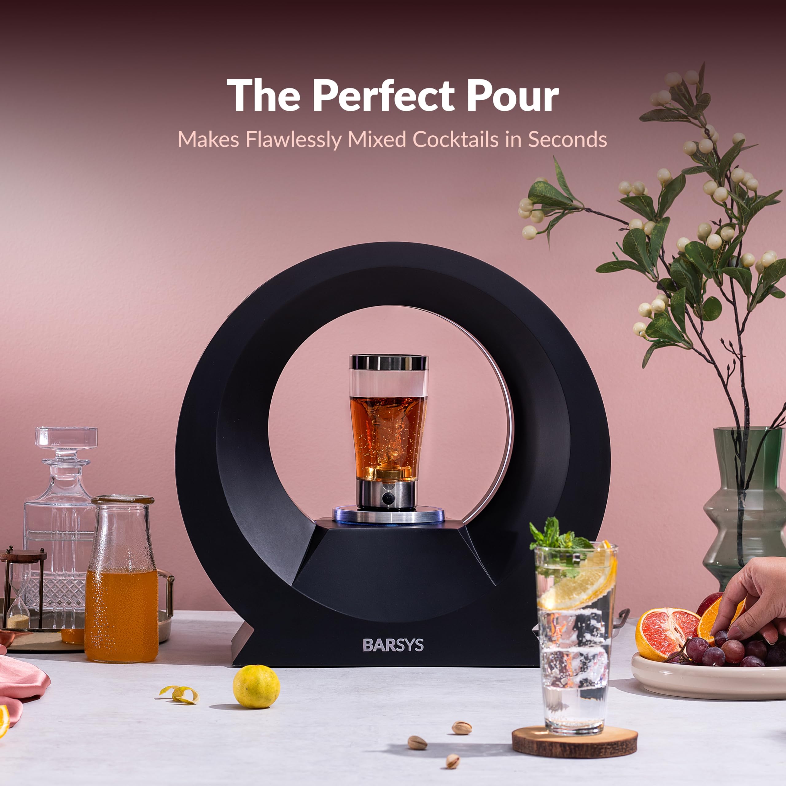 Barsys 360 Smart Cocktail Maker Machine - Automatic Home Bar Drink Mixer for Margaritas, Cocktails & Mocktails | App-Enabled Personalized Drink Mixing System (Black) | Perfect for Home Bars, Parties & Entertaining