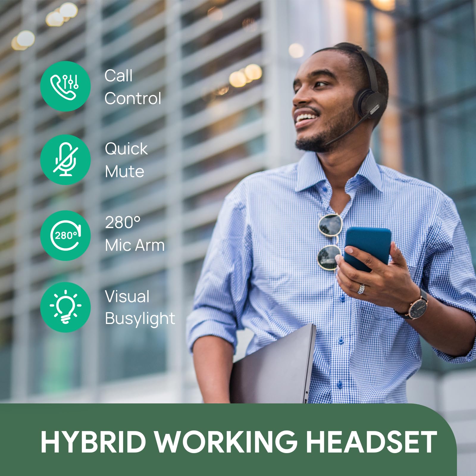 Yealink WH64 Hybrid Wireless DECT Headset with Bluetooth, 492ft Range, 26H Talk Time - Noise Cancelling UC Headset for Teams/Zoom/Skype (DECT Dongle & Charging Stand Included) - Perfect for Remote Work, Call Centers & Home Office PC/Phone Use