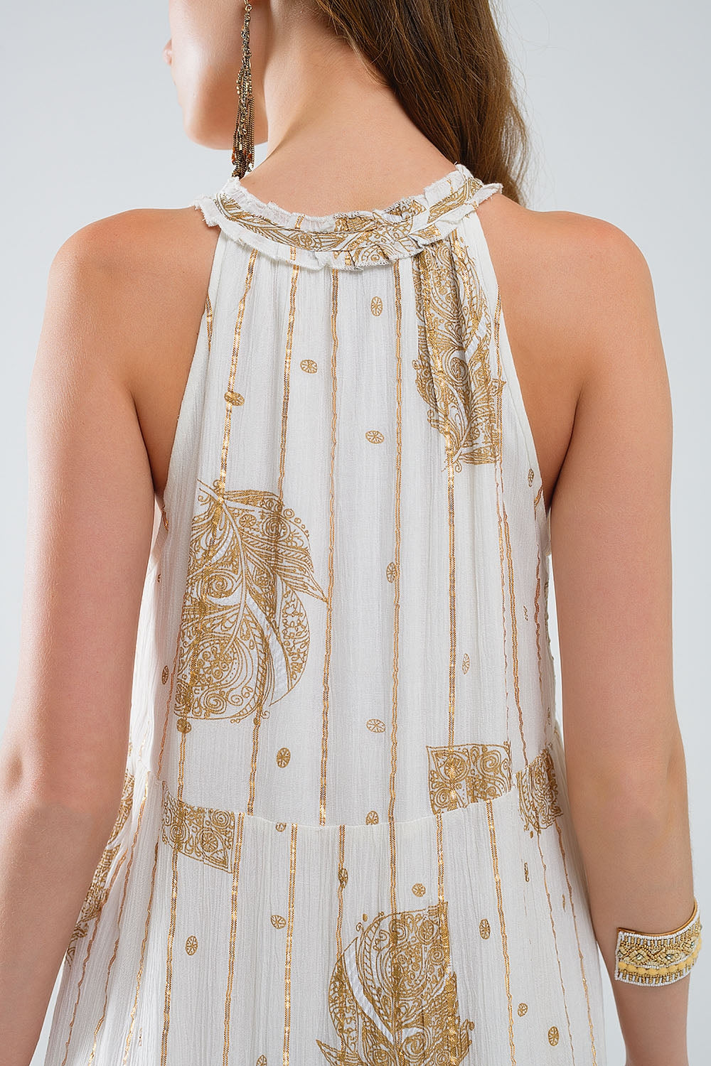 Boho Maxi Silk Chiffon Robe with Golden Floral Print - Perfect for Beach Cover-Ups, Summer Dresses & Boho Chic Outfits