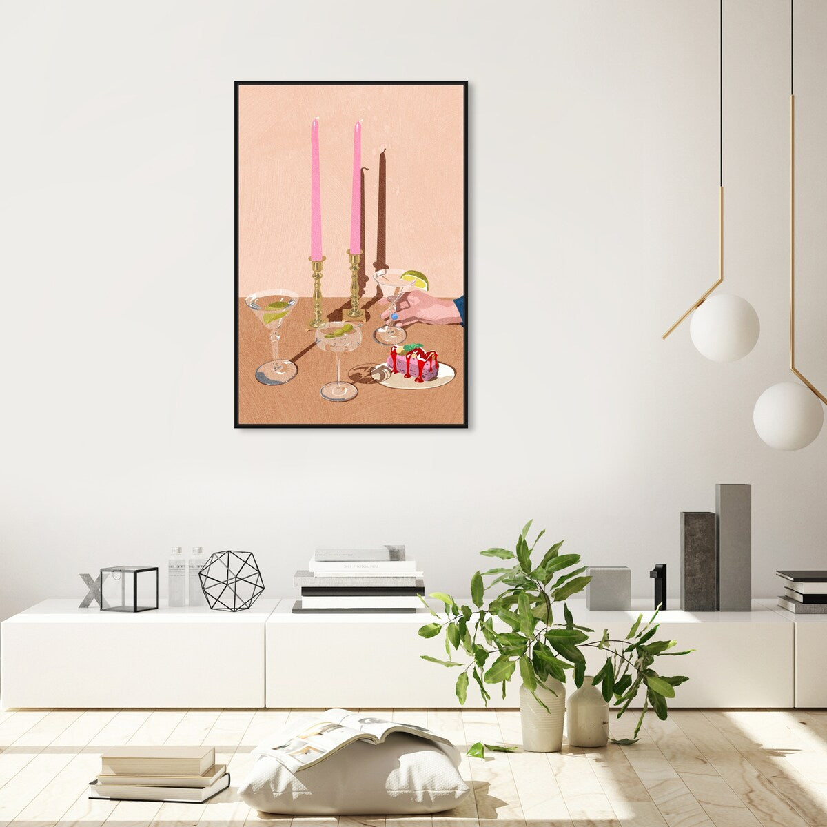Elegant Pink Framed Canvas Wall Art Print - Modern Dessert & Drink Theme for Dining Room Decor | Perfect for Home, Restaurant & Cafe Wall Decor