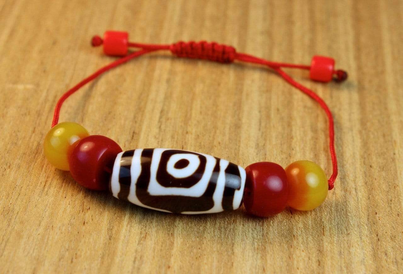 Guardian Dzi Bead Bracelet with Genuine Amber - Tibetan Buddhist Protection Jewelry for Meditation, Spiritual Healing & Positive Energy