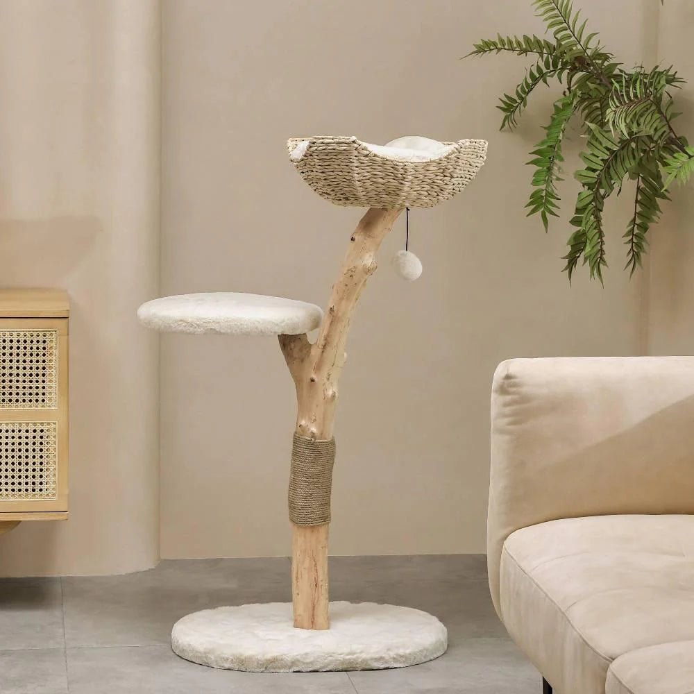 Premium Real Wood Cat Tree for Indoor Cats - Medium Size, Sturdy & Durable with Scratching Posts - Perfect for Play, Climbing & Relaxing in Home or Office