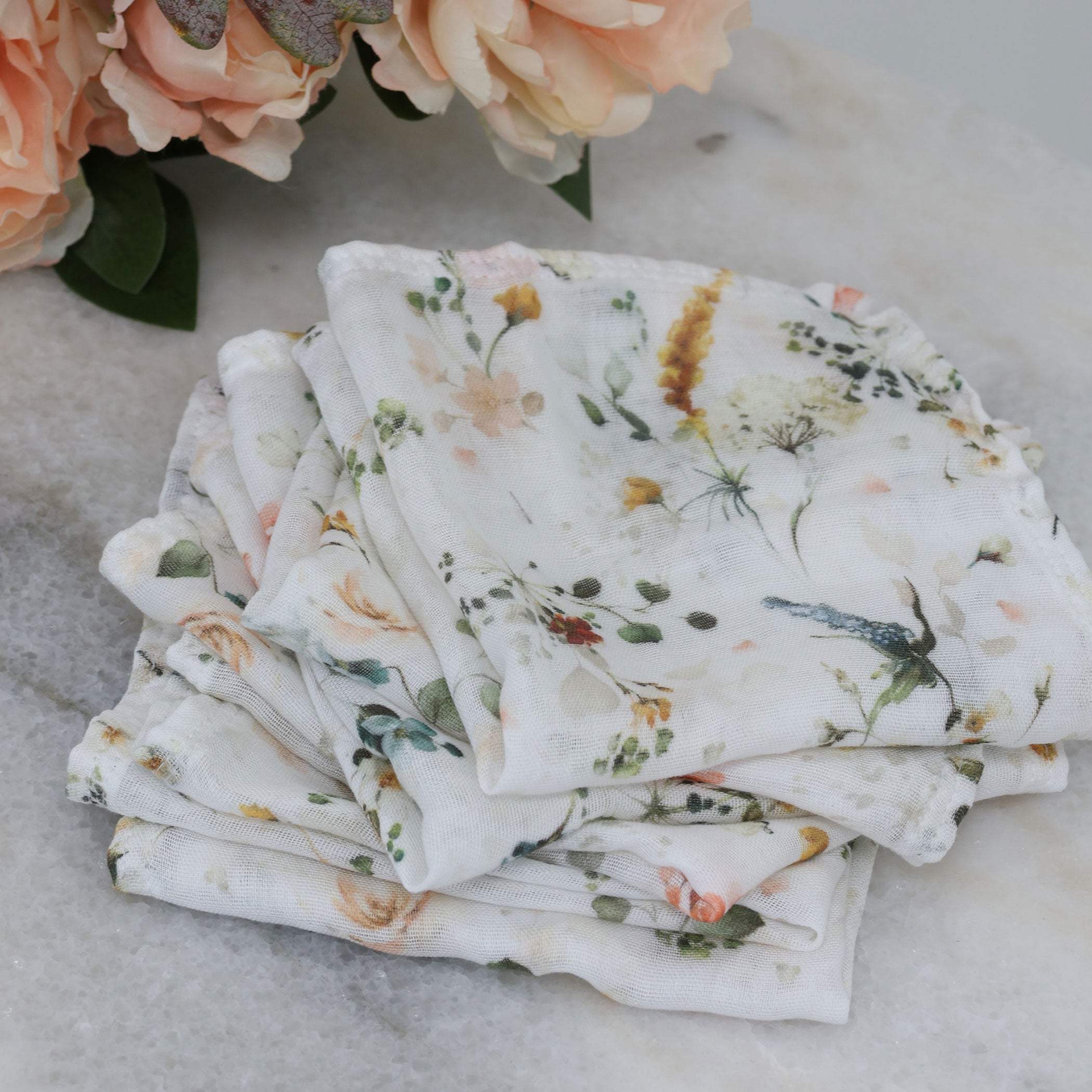 Organic Bamboo Muslin Face Cloths 6-Pack - Soft & Eco-Friendly Reusable Makeup Remover Wipes for Sensitive Skin - Perfect for Baby Care, Makeup Removal & Daily Cleansing