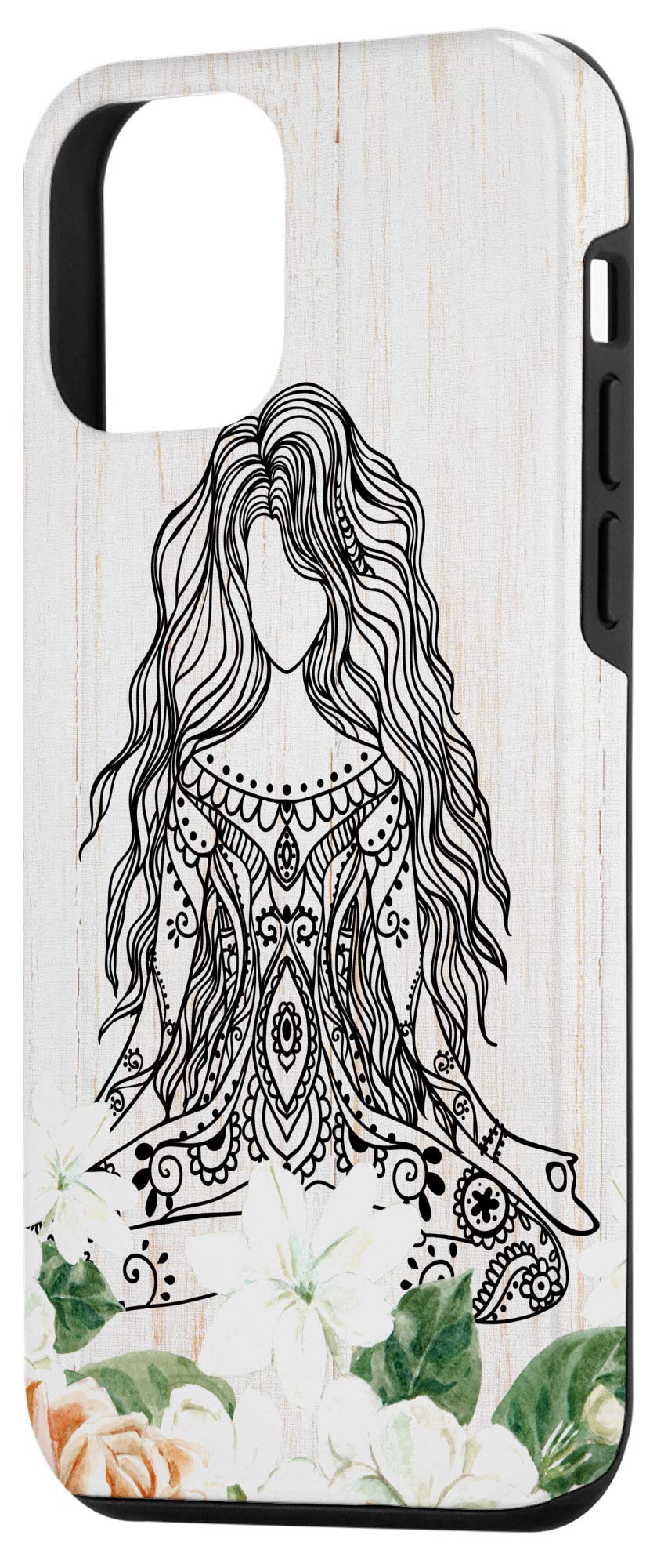 iPhone 12 Mini Case - Namaste Meditation Yoga Rose Floral Woodgrain Design | Protective Phone Cover for Yoga Lovers & Nature Enthusiasts | Perfect for Meditation, Yoga Practice & Everyday Use